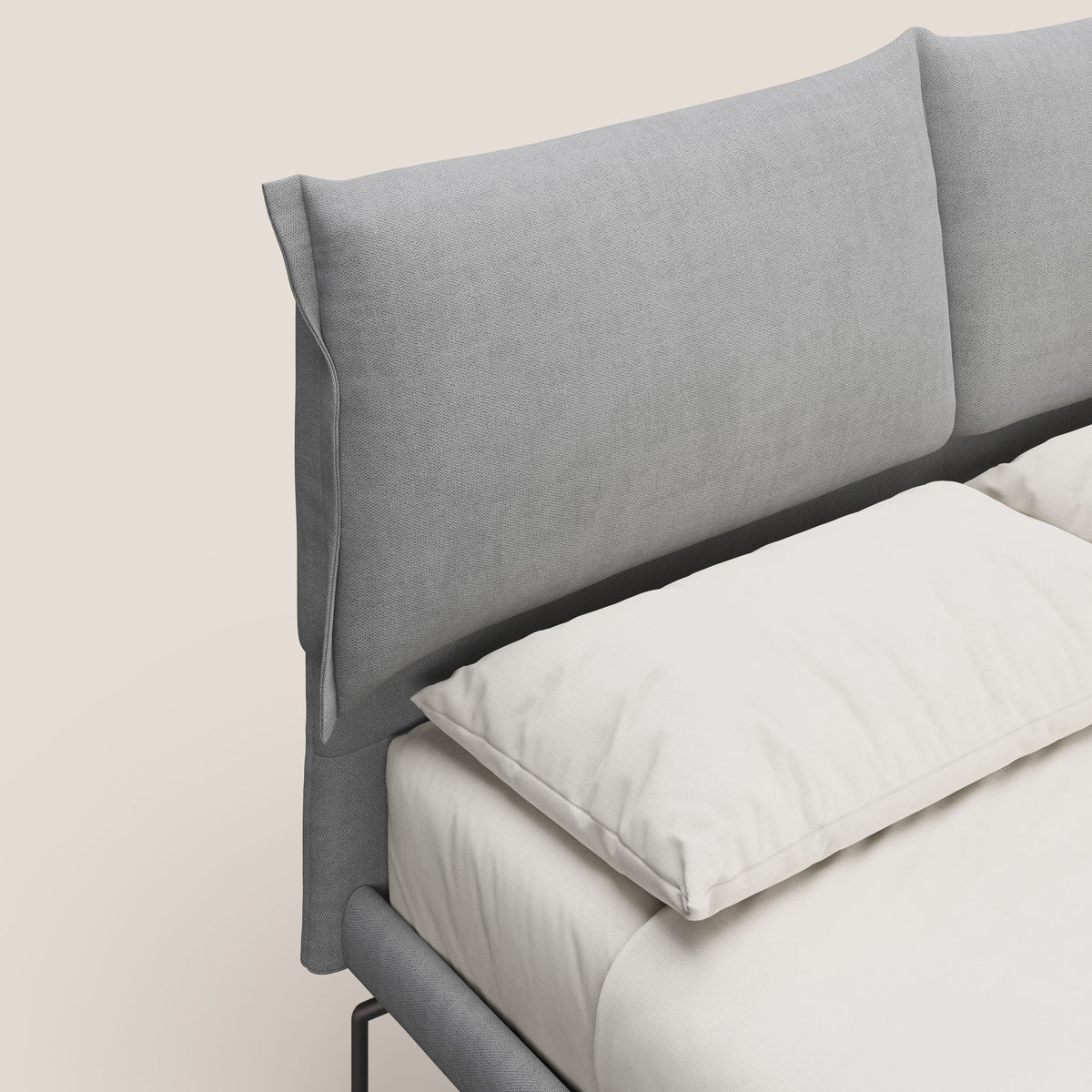 Bice letto imbottito con cuscini e piedi alti in metallo in tessuto impermeabile T02 grigio chiaro - divitt.sbs