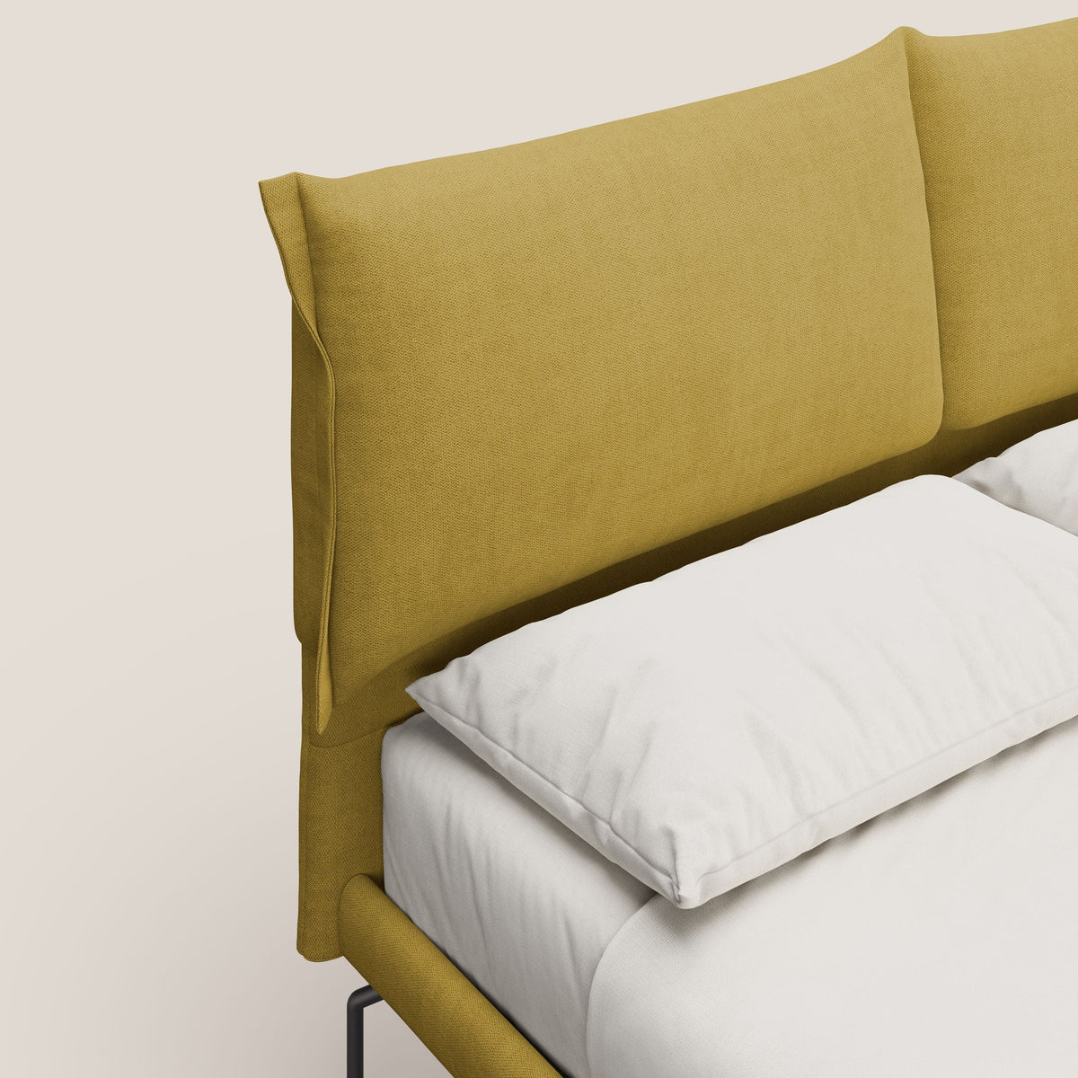 Bice letto imbottito con cuscini e piedi alti in metallo in tessuto impermeabile T02 giallo - divitt.sbs