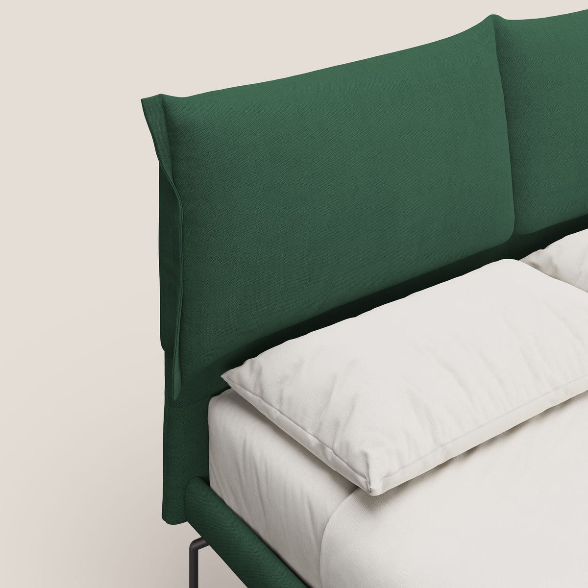 Bice letto imbottito con cuscini e piedi alti in metallo in tessuto impermeabile T02 verde - divitt.sbs