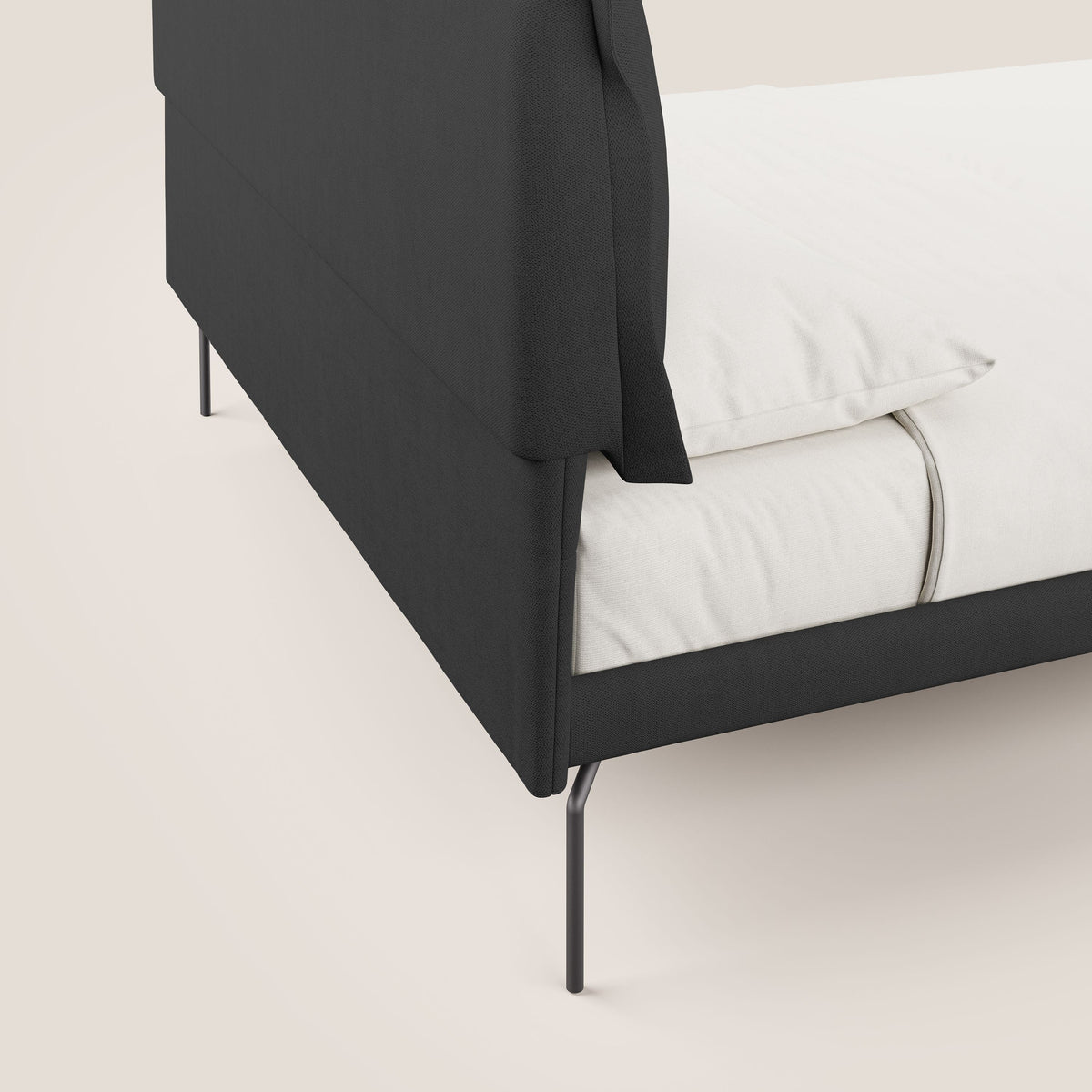 Bice letto imbottito con cuscini e piedi alti in metallo in tessuto impermeabile T02 nero - divitt.sbs