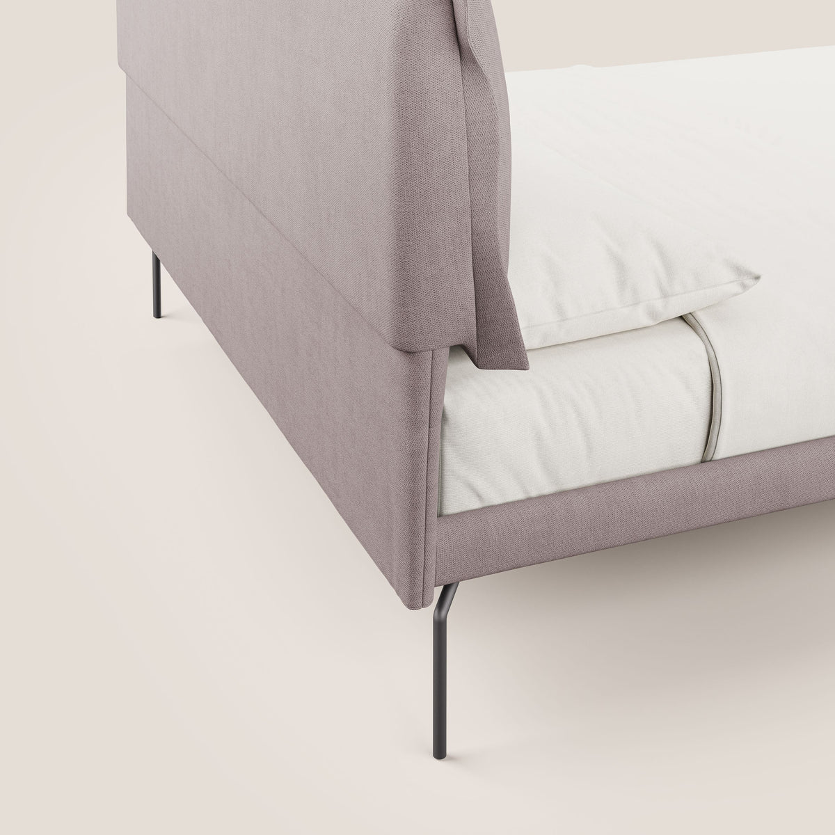 Bice letto imbottito con cuscini e piedi alti in metallo in tessuto impermeabile T02 rosa - divitt.sbs
