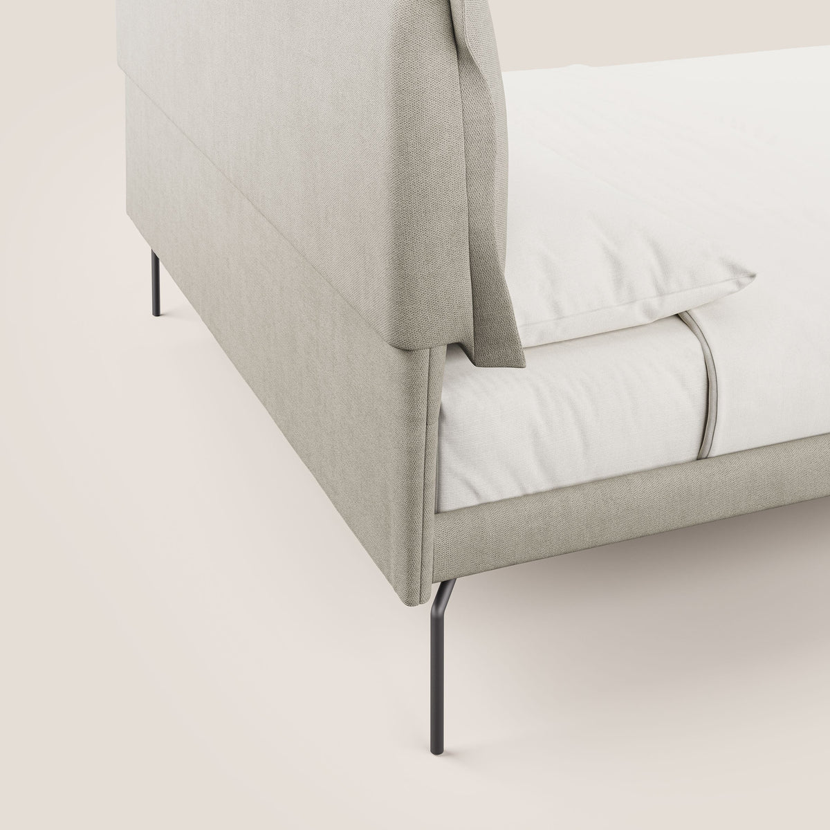 Bice letto imbottito con cuscini e piedi alti in metallo in tessuto impermeabile T02 panna - divitt.sbs