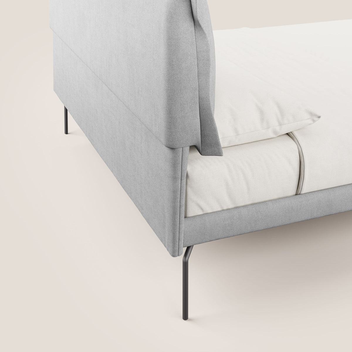 Bice letto imbottito con cuscini e piedi alti in metallo in tessuto impermeabile T02 grigio chiaro - divitt.sbs