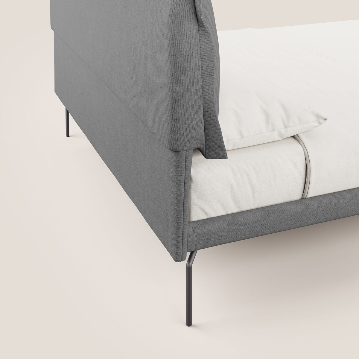 Bice letto imbottito con cuscini e piedi alti in metallo in tessuto impermeabile T02 grigio - divitt.sbs