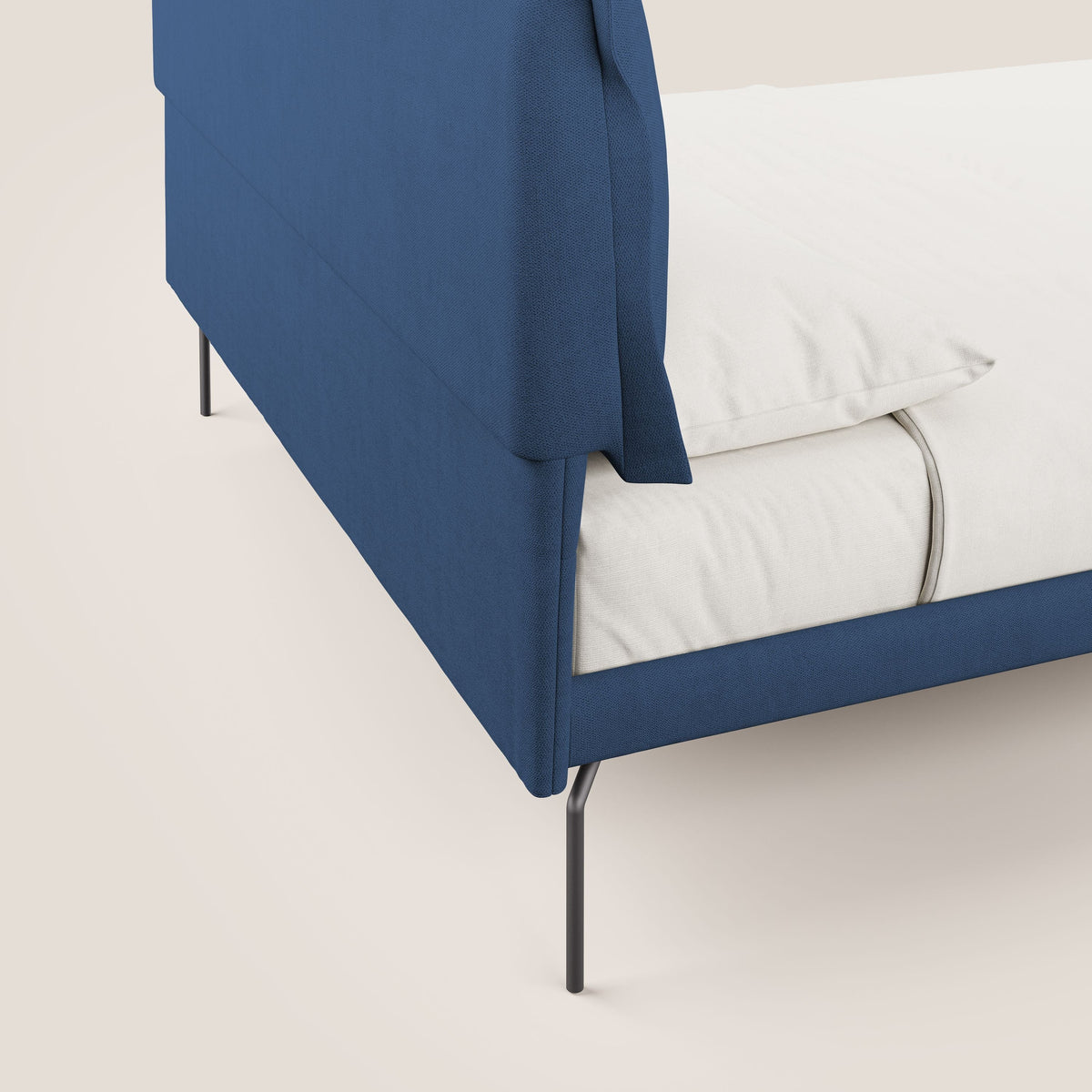 Bice letto imbottito con cuscini e piedi alti in metallo in tessuto impermeabile T02 blu - divitt.sbs