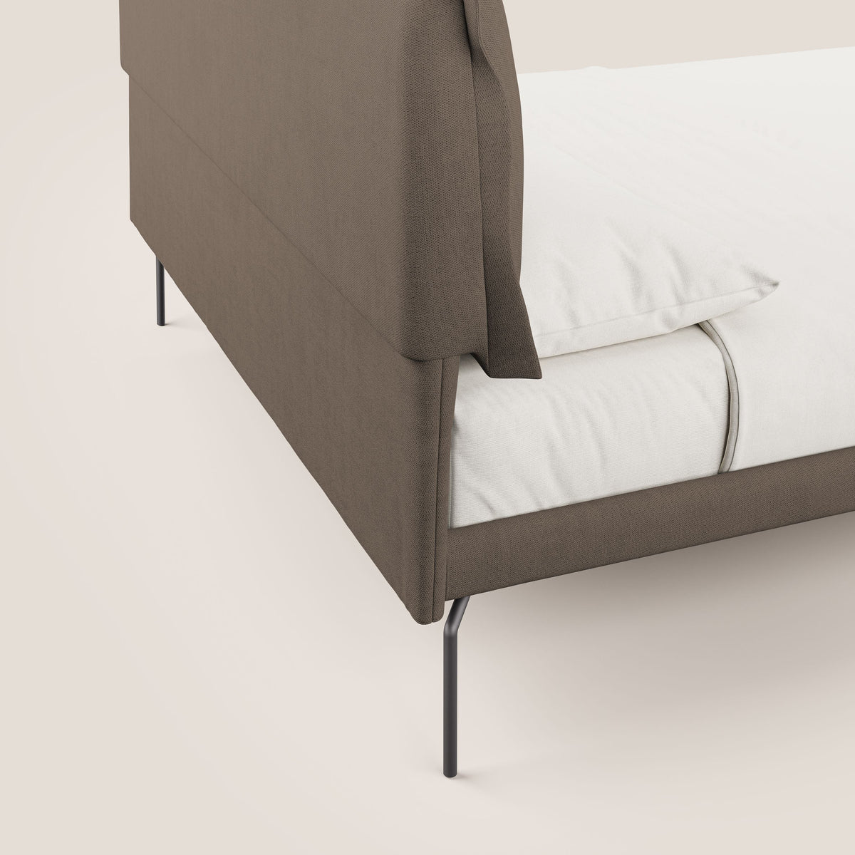 Bice letto imbottito con cuscini e piedi alti in metallo in tessuto impermeabile T02 marrone - divitt.sbs