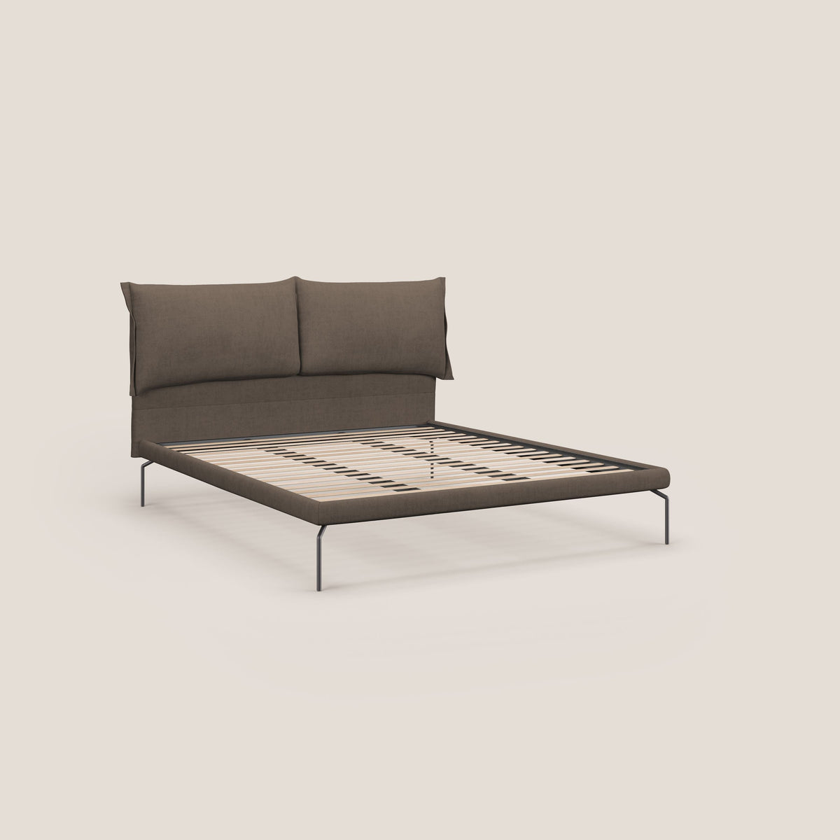 Bice letto imbottito con cuscini e piedi alti in metallo in tessuto impermeabile T02 marrone - divitt.sbs