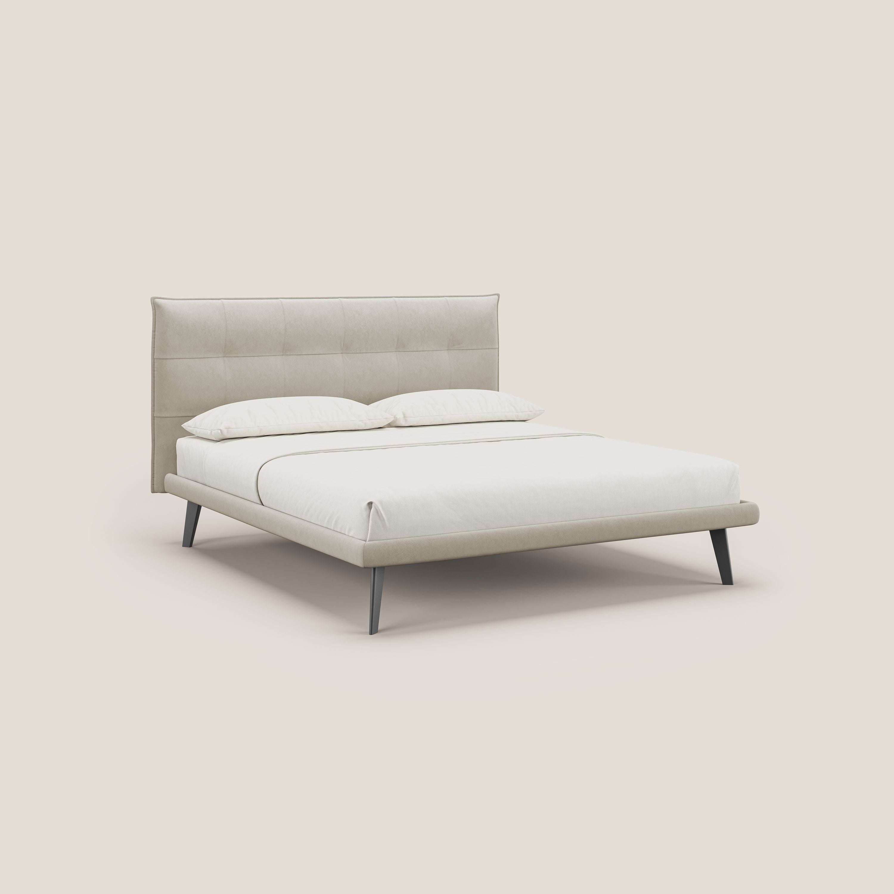 Brigitte letto con testata trapuntata piedi alti in mogano e tessuto impermeabile T09 beige - divitt.sbs