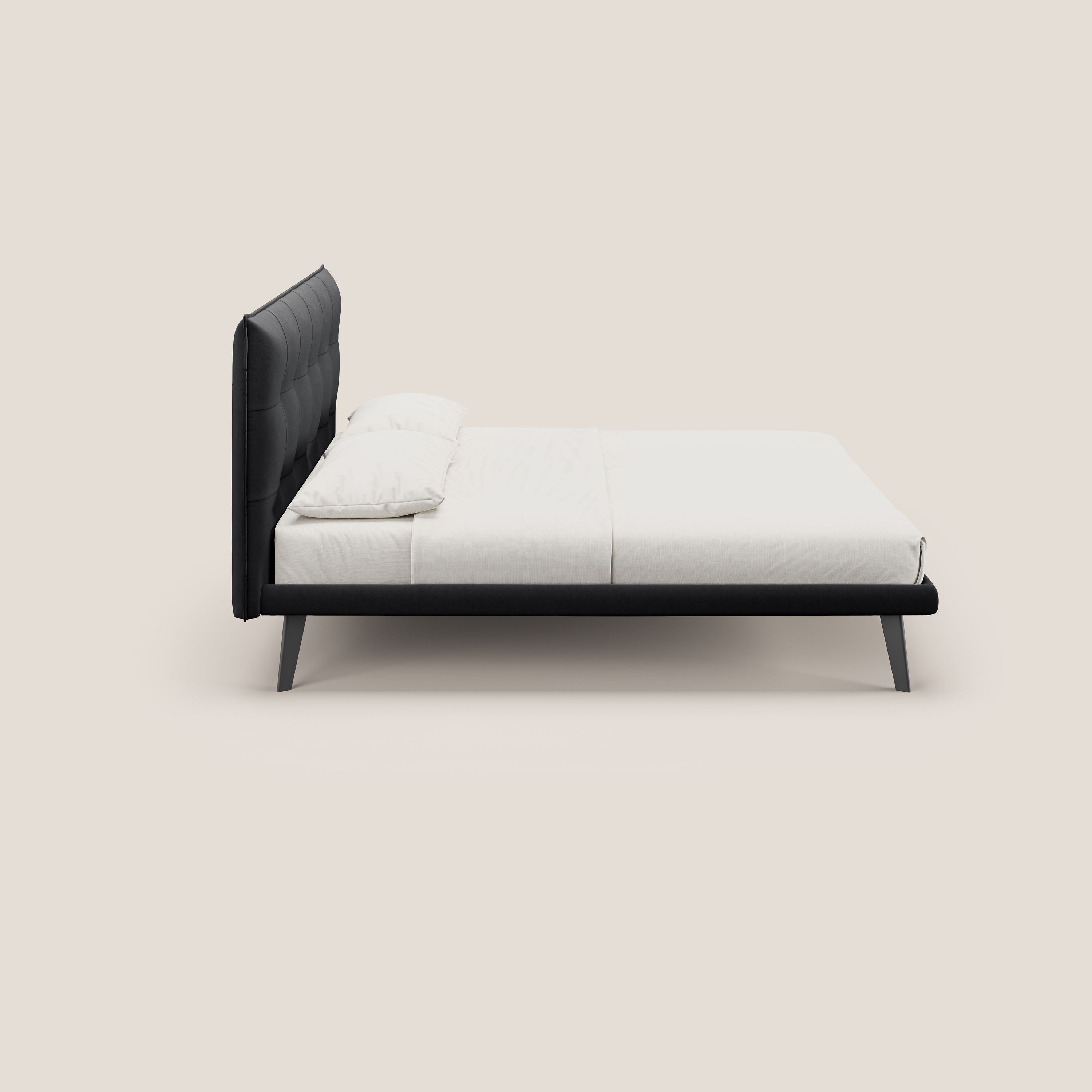 Brigitte letto con testata trapuntata piedi alti in mogano e tessuto impermeabile T09 antracite - divitt.sbs