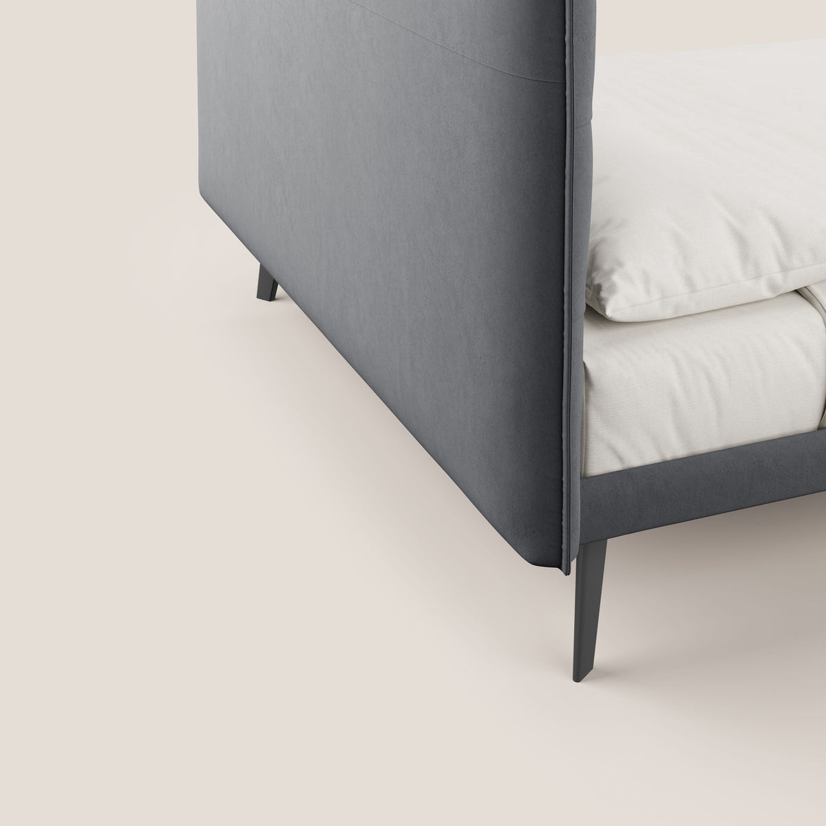 Brigitte letto con testata trapuntata piedi alti in mogano e tessuto impermeabile T09 grigio - divitt.sbs