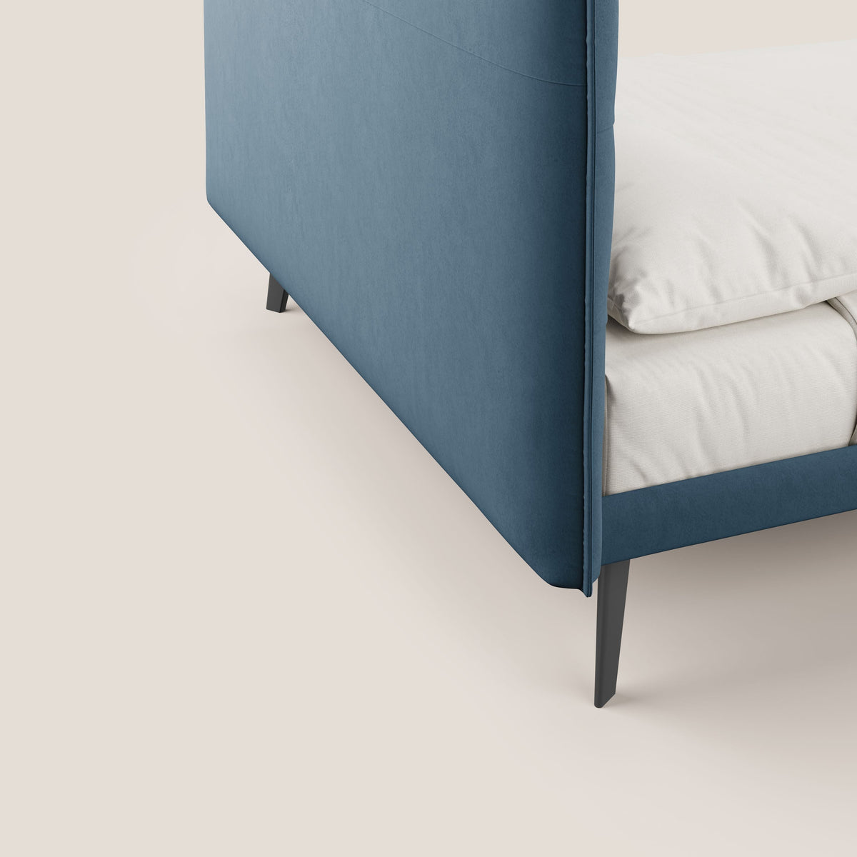 Brigitte letto con testata trapuntata piedi alti in mogano e tessuto impermeabile T09 blu - divitt.sbs