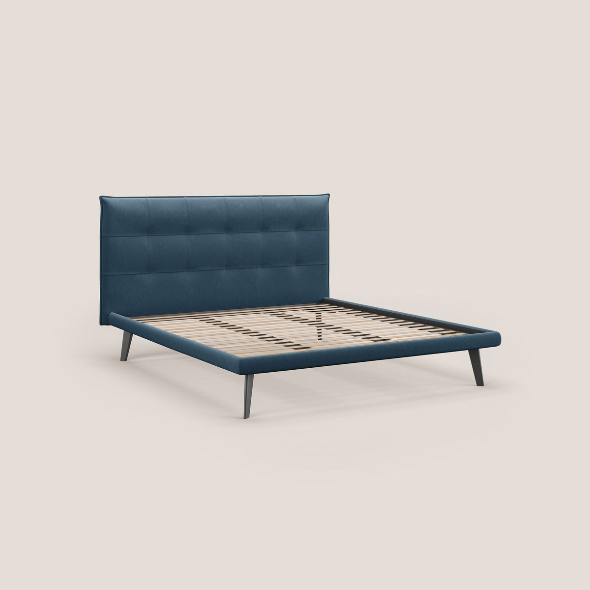 Brigitte letto con testata trapuntata piedi alti in mogano e tessuto impermeabile T09 blu - divitt.sbs