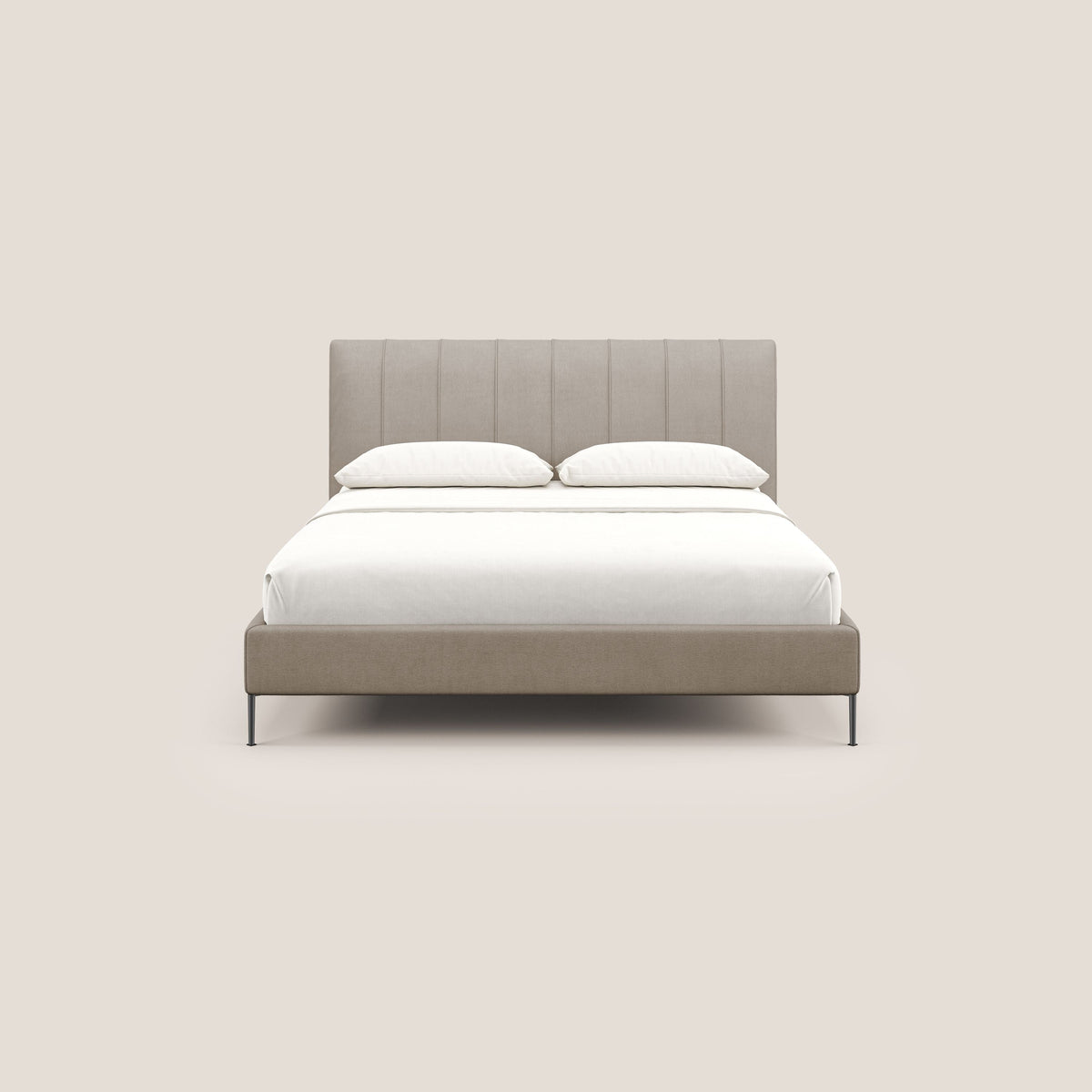 Calliope letto imbottito piedini alti completamente sfoderabile in tessuto smacchiabile T17 beige - divitt.sbs