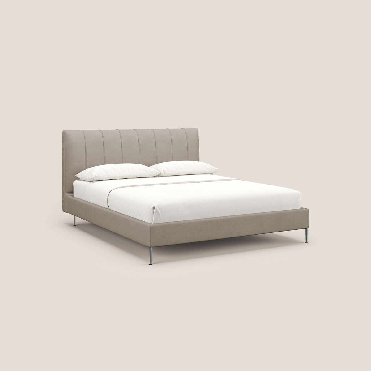 Calliope letto imbottito piedini alti completamente sfoderabile in tessuto smacchiabile T17 beige - divitt.sbs