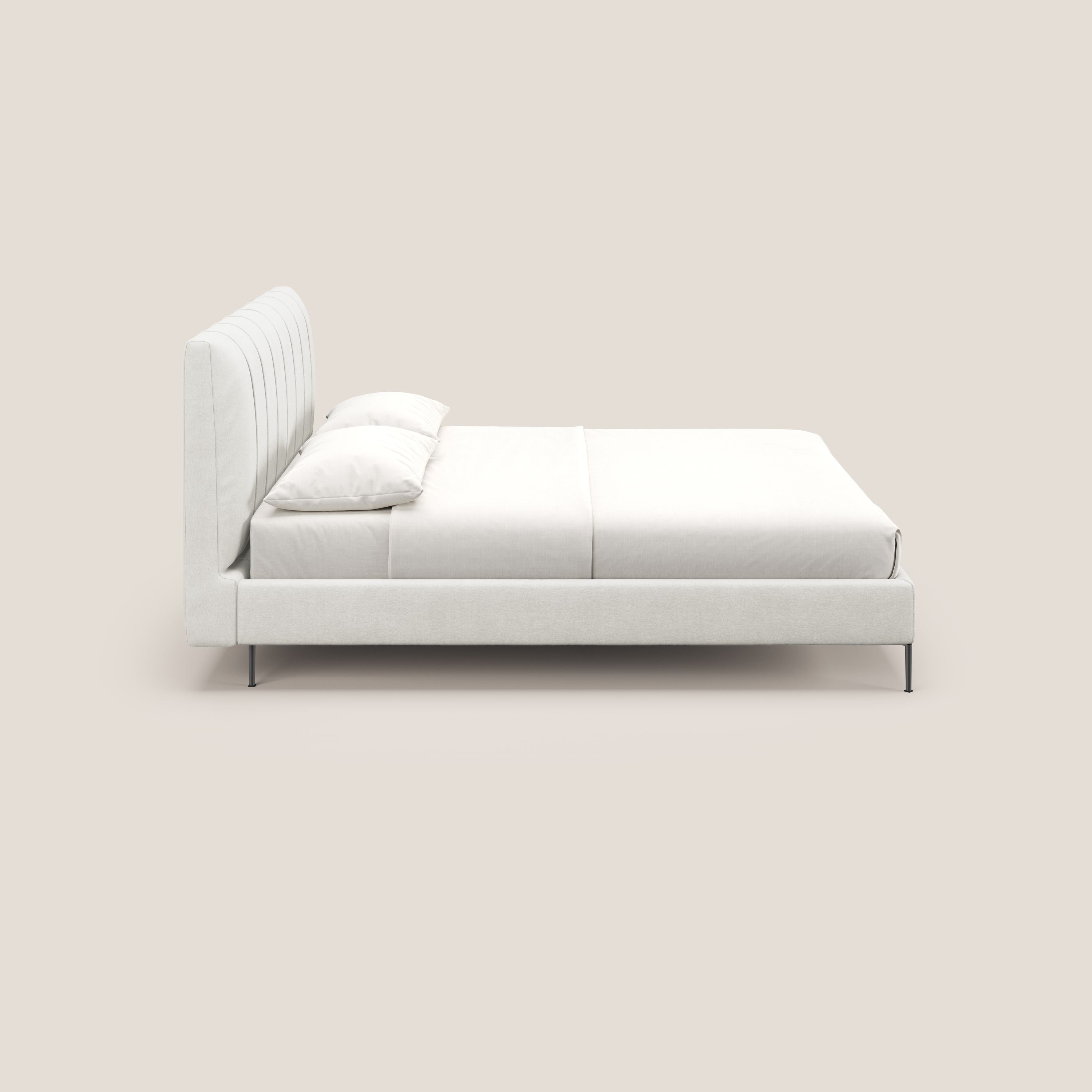Calliope letto imbottito piedini alti completamente sfoderabile in tessuto smacchiabile T17 bianco - divitt.sbs