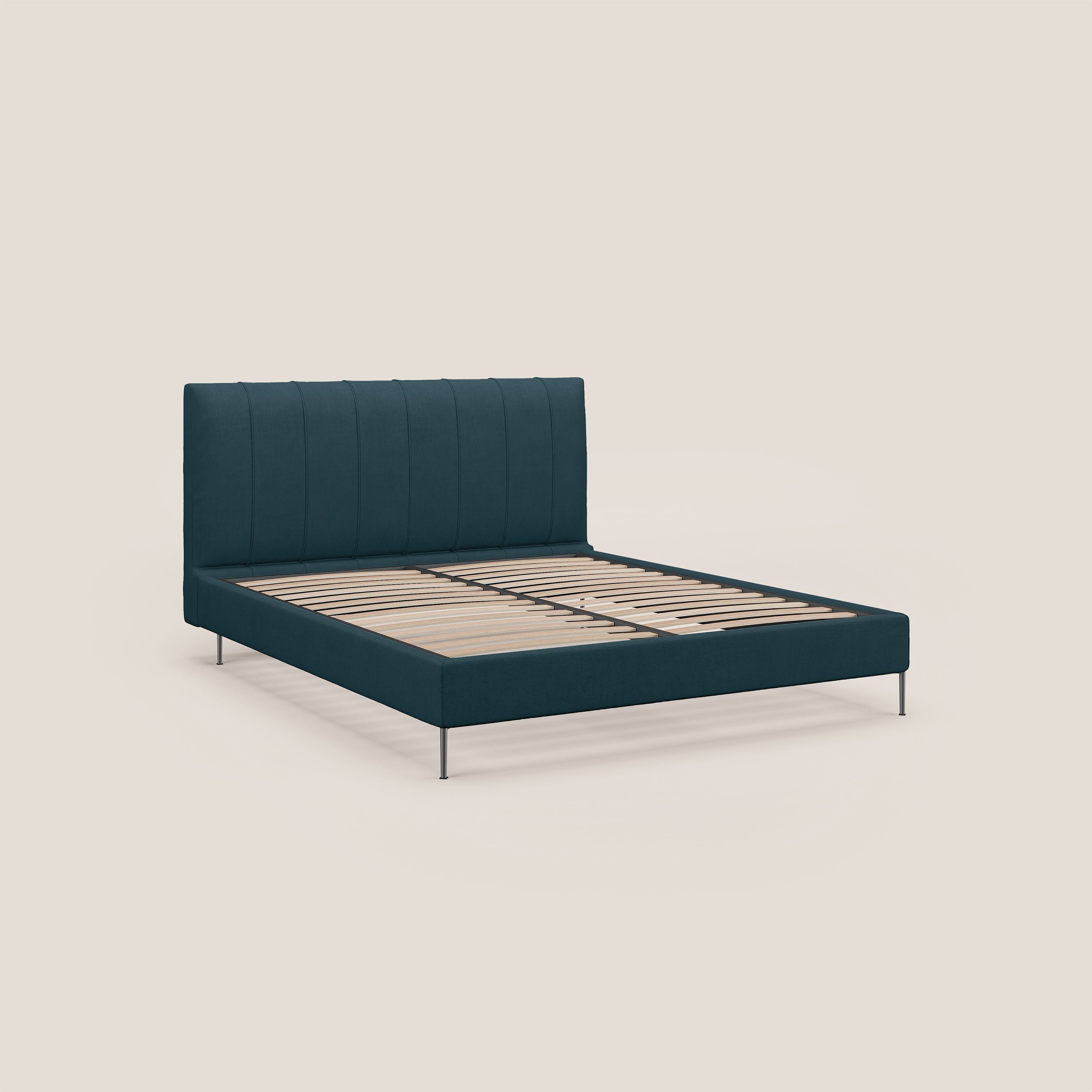 Calliope letto imbottito piedini alti completamente sfoderabile in tessuto smacchiabile T17 petrolio - divitt.sbs