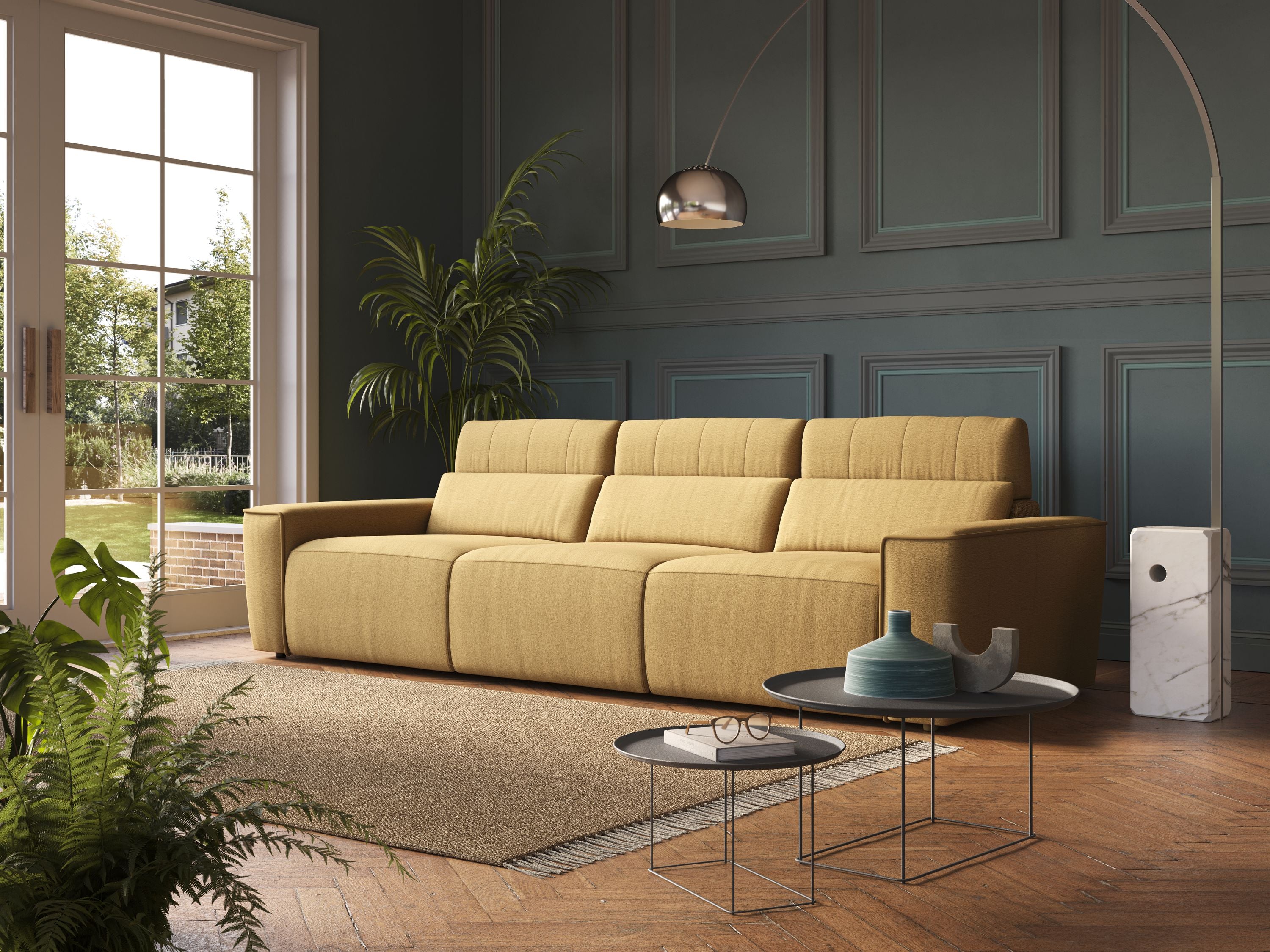 Clark Divano modulare 3 sedute con opzione relax elettrico in tessuto smacchiabile impermeabile T17 giallo - divitt.sbs