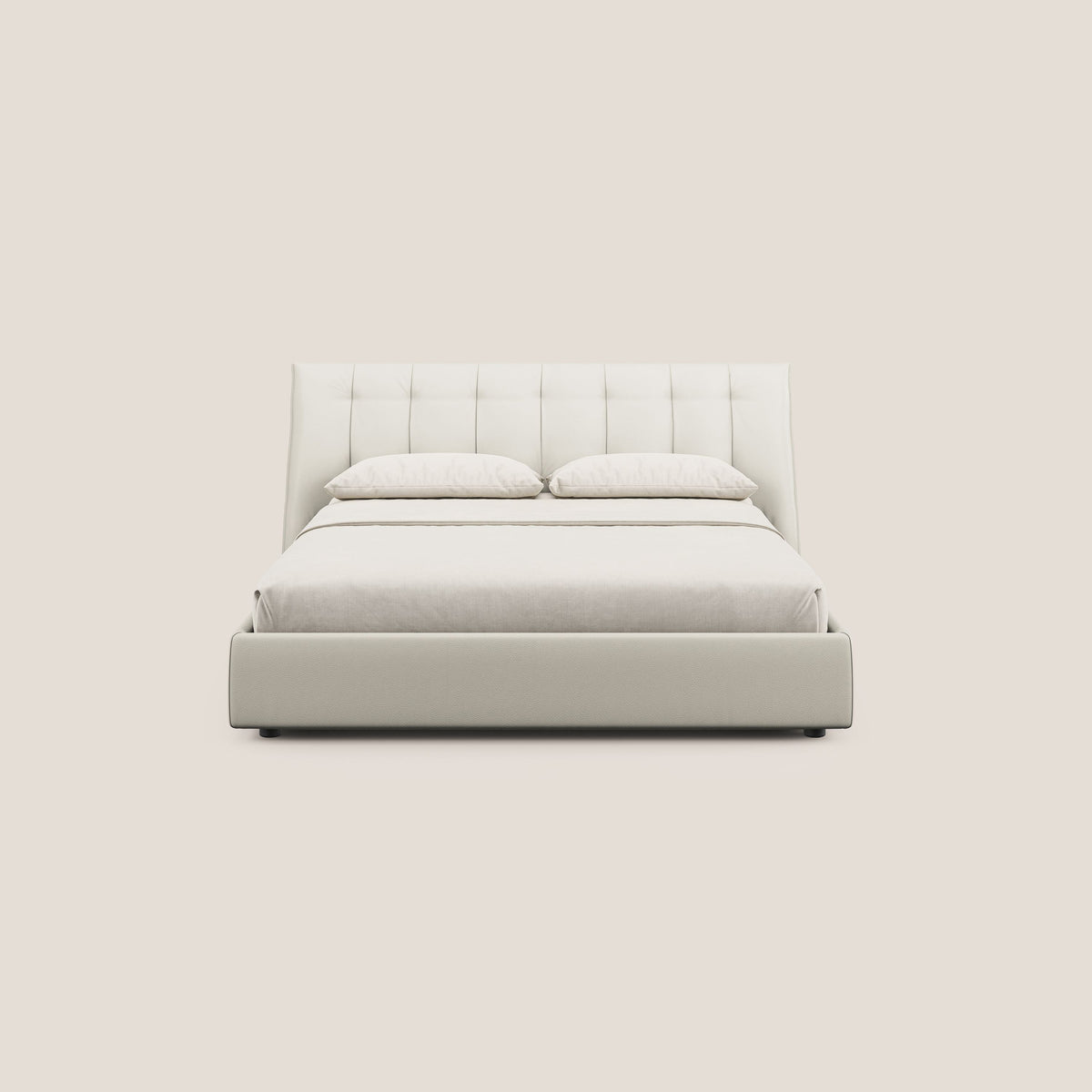 Clizia letto imbottito di design con vano contenitore in ecopelle impermeabile T04 bianco - divitt.sbs