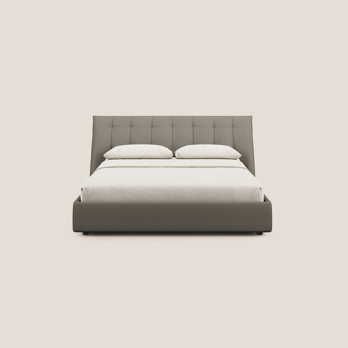Clizia letto imbottito di design con vano contenitore in ecopelle impermeabile T04 talpa - divitt.sbs