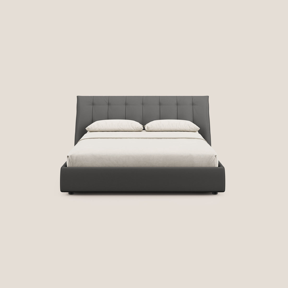 Clizia letto imbottito di design con vano contenitore in ecopelle impermeabile T04 antracite - divitt.sbs