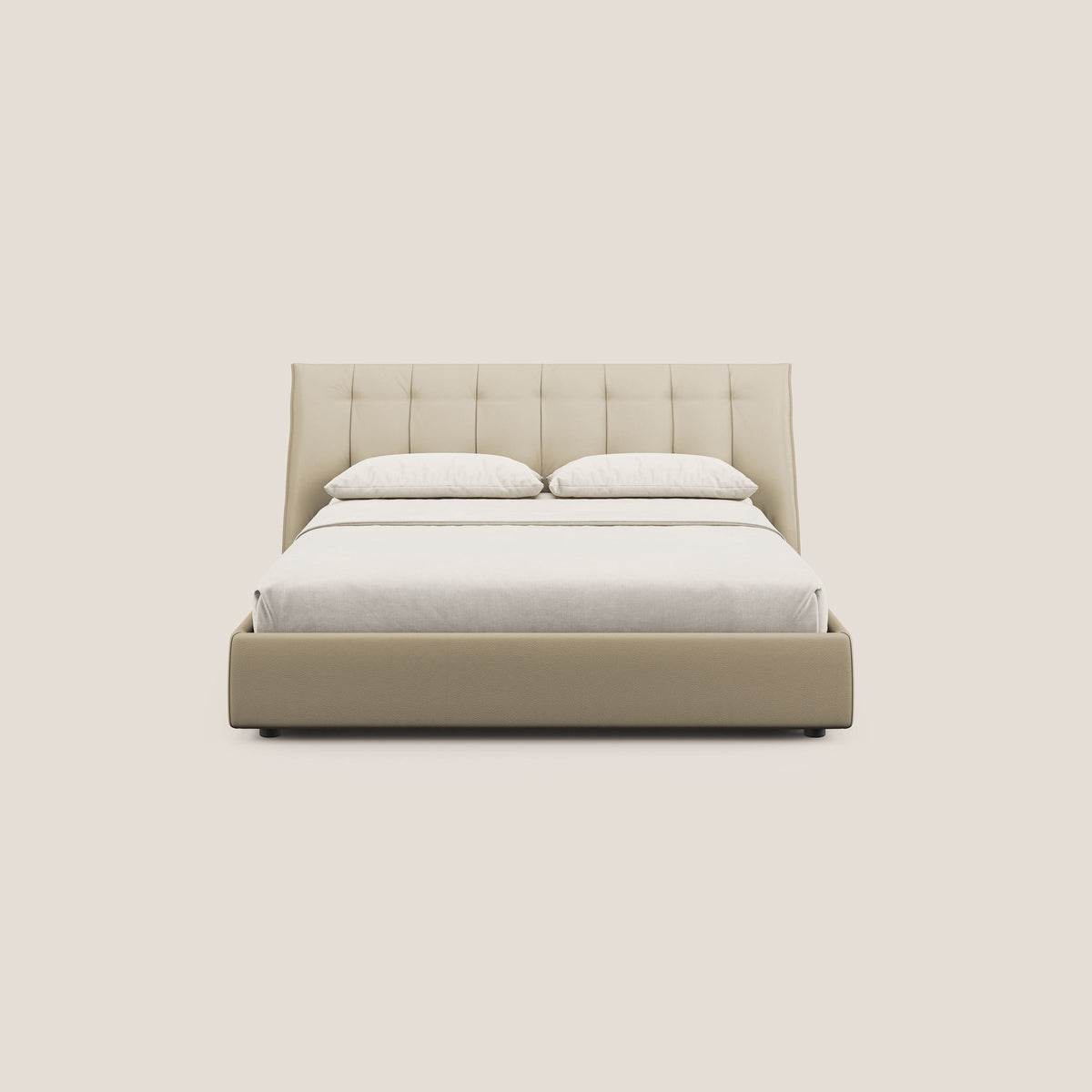 Clizia letto imbottito di design con vano contenitore in ecopelle impermeabile T04 panna - divitt.sbs