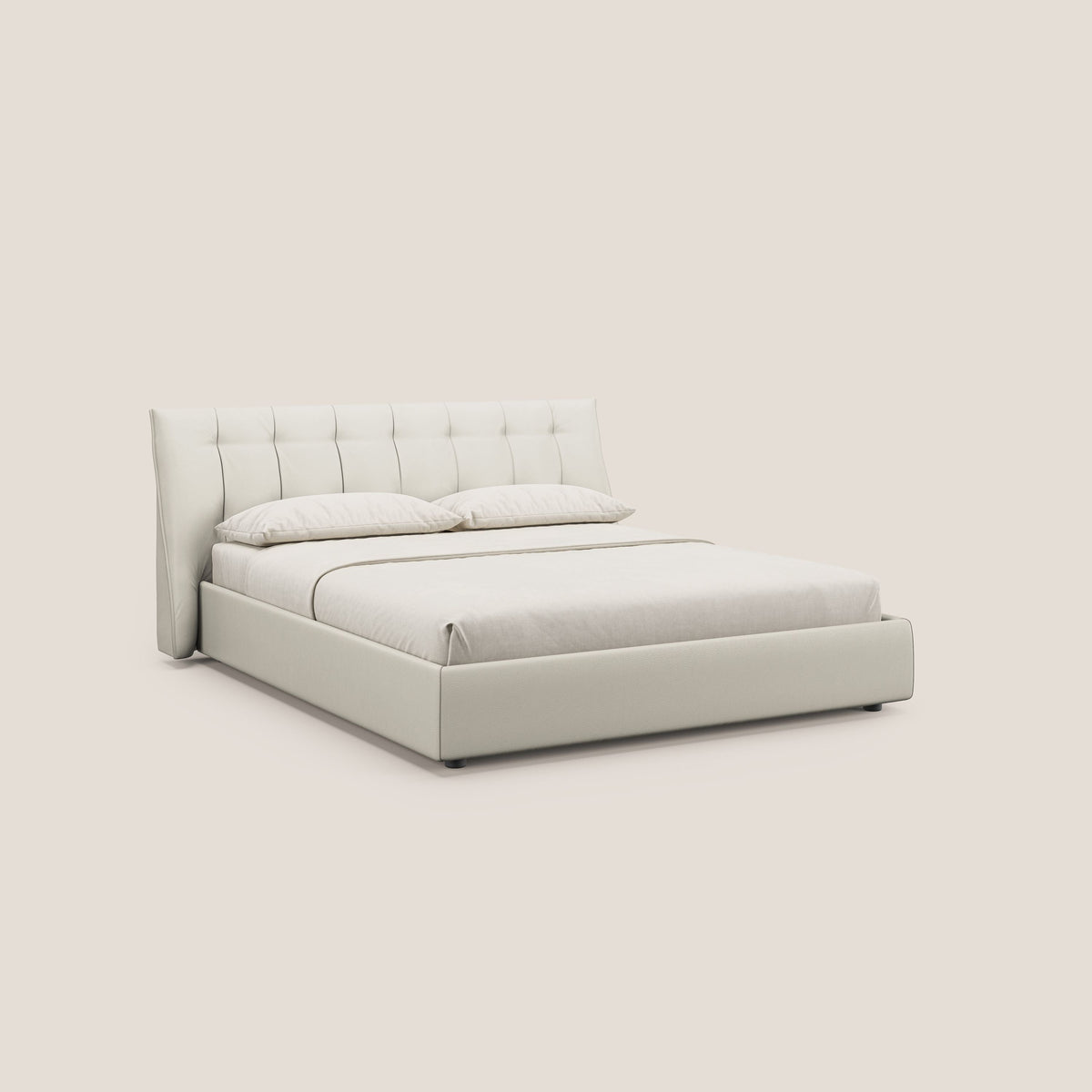 Clizia letto imbottito di design con vano contenitore in ecopelle impermeabile T04 bianco - divitt.sbs