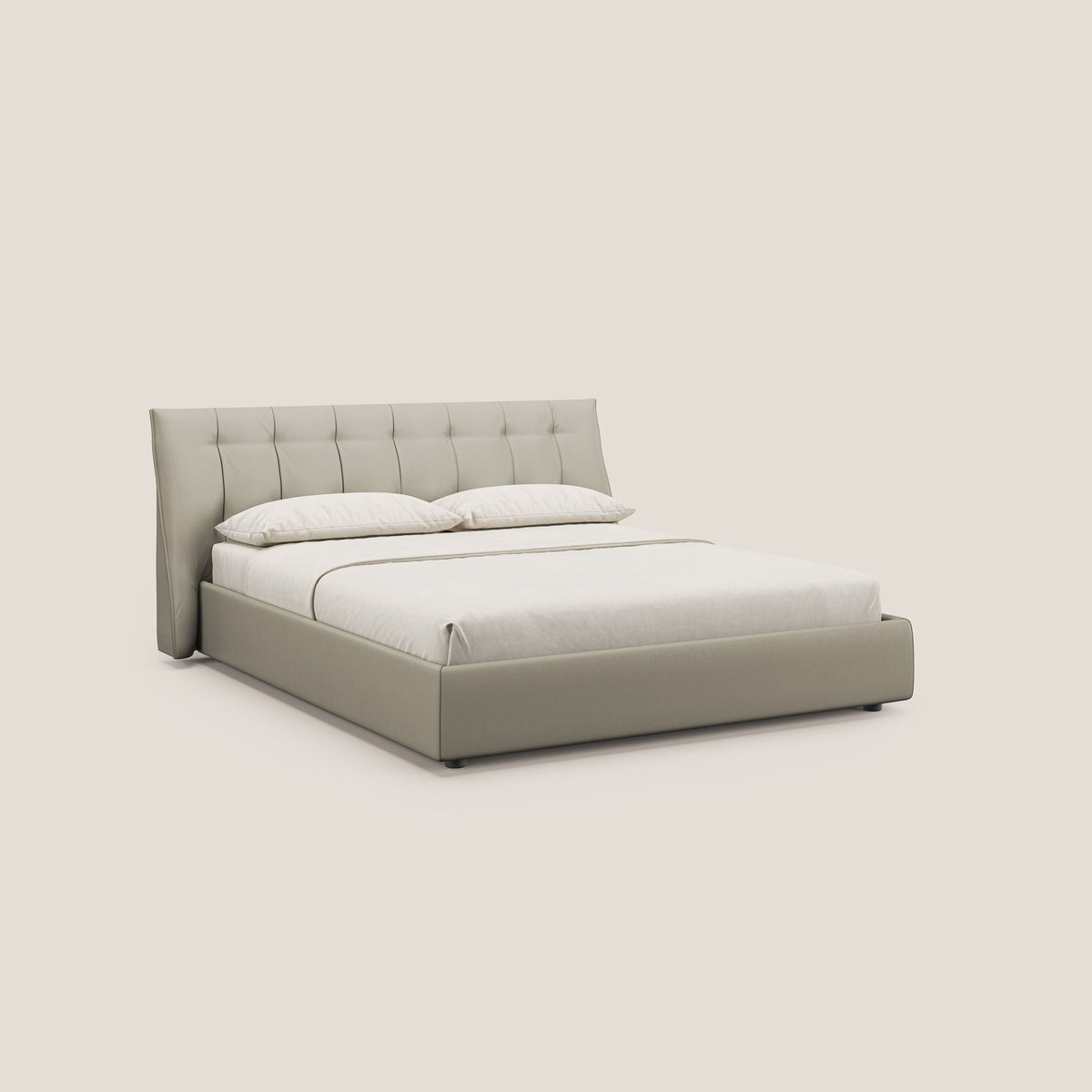 Clizia letto imbottito di design con vano contenitore in ecopelle impermeabile T04 tortora - divitt.sbs