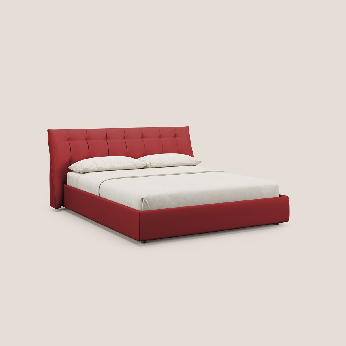 Clizia letto imbottito di design con vano contenitore in ecopelle impermeabile T04 rosso - divitt.sbs