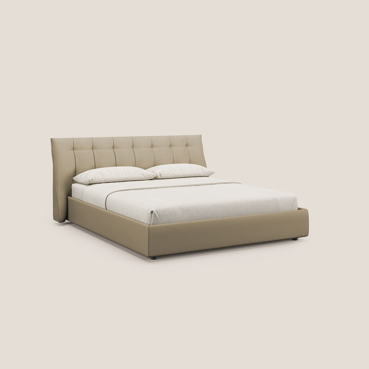 Clizia letto imbottito di design con vano contenitore in ecopelle impermeabile T04 beige - divitt.sbs
