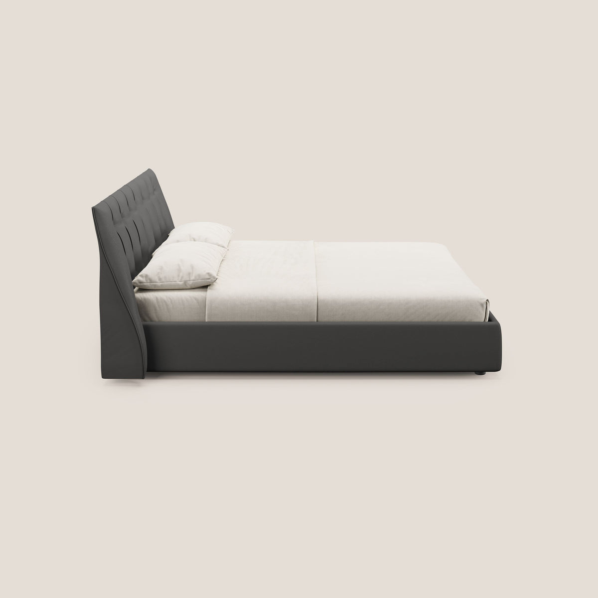Clizia letto imbottito di design con vano contenitore in ecopelle impermeabile T04 antracite - divitt.sbs