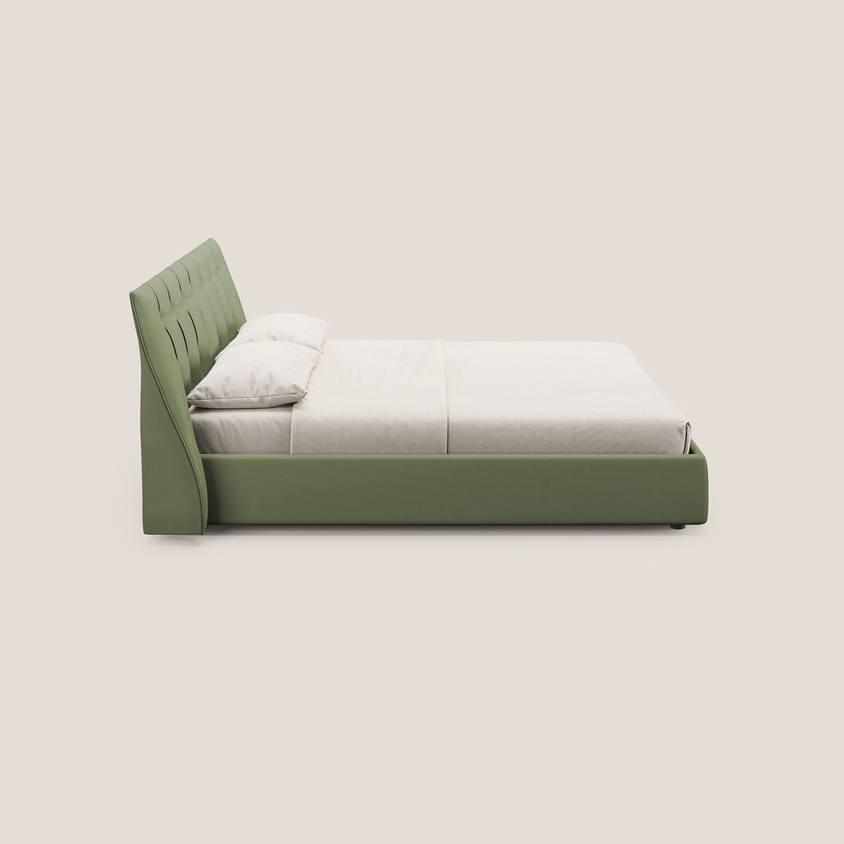 Clizia letto imbottito di design con vano contenitore in ecopelle impermeabile T04 verde - divitt.sbs