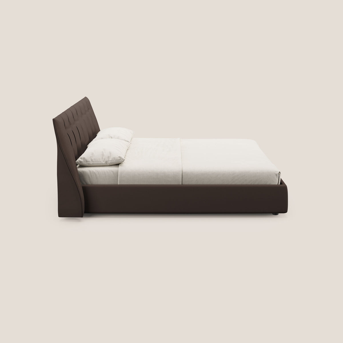 Clizia letto imbottito di design con vano contenitore in ecopelle impermeabile T04 marrone - divitt.sbs