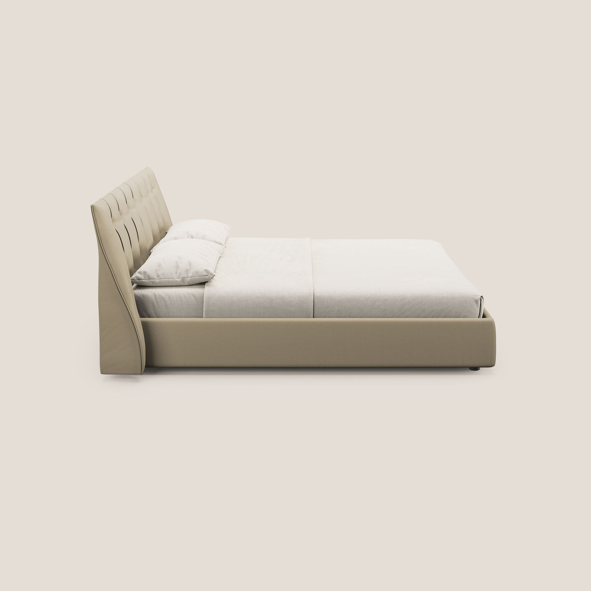 Clizia letto imbottito di design con vano contenitore in ecopelle impermeabile T04 panna - divitt.sbs
