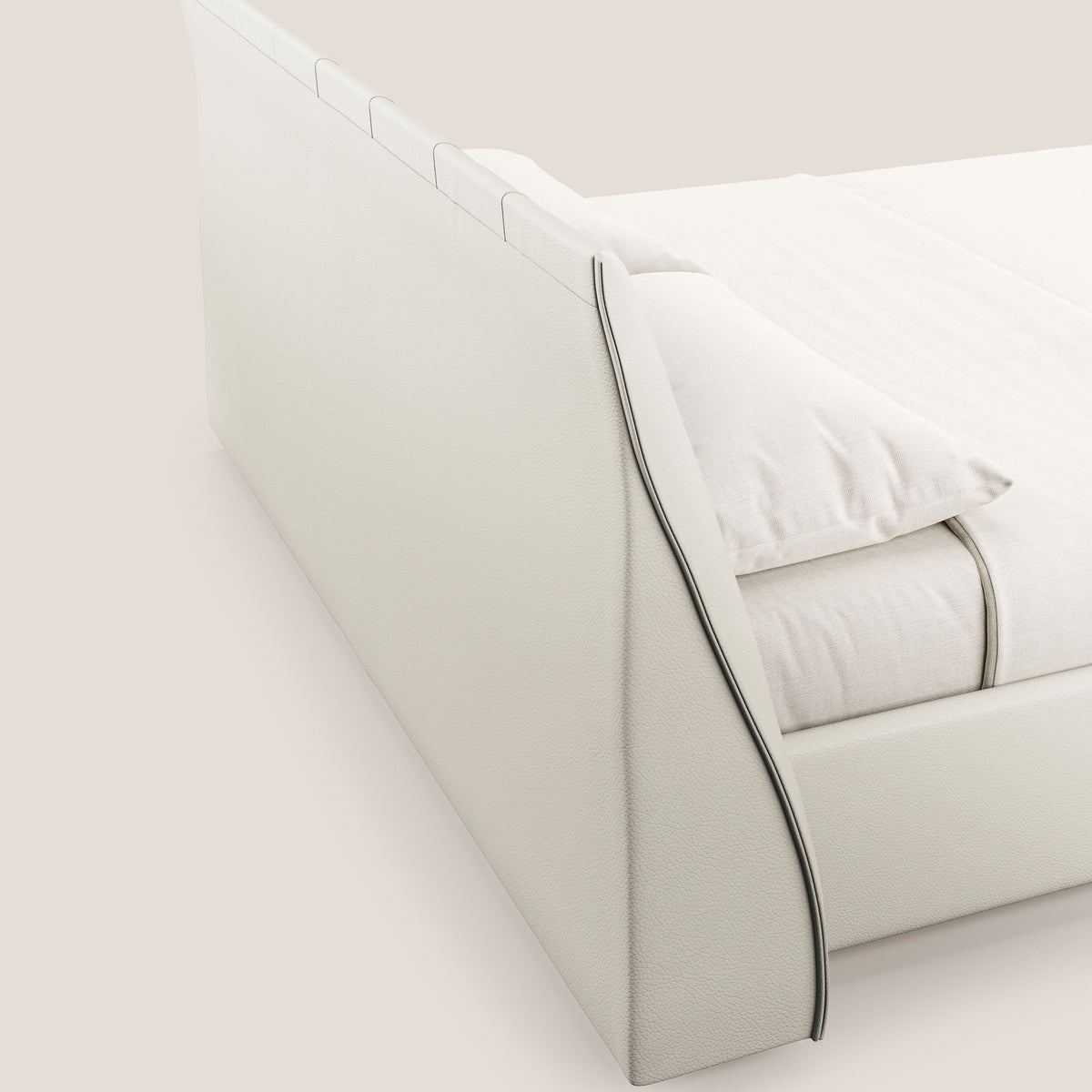 Clizia letto imbottito di design con vano contenitore in ecopelle impermeabile T04 bianco - divitt.sbs