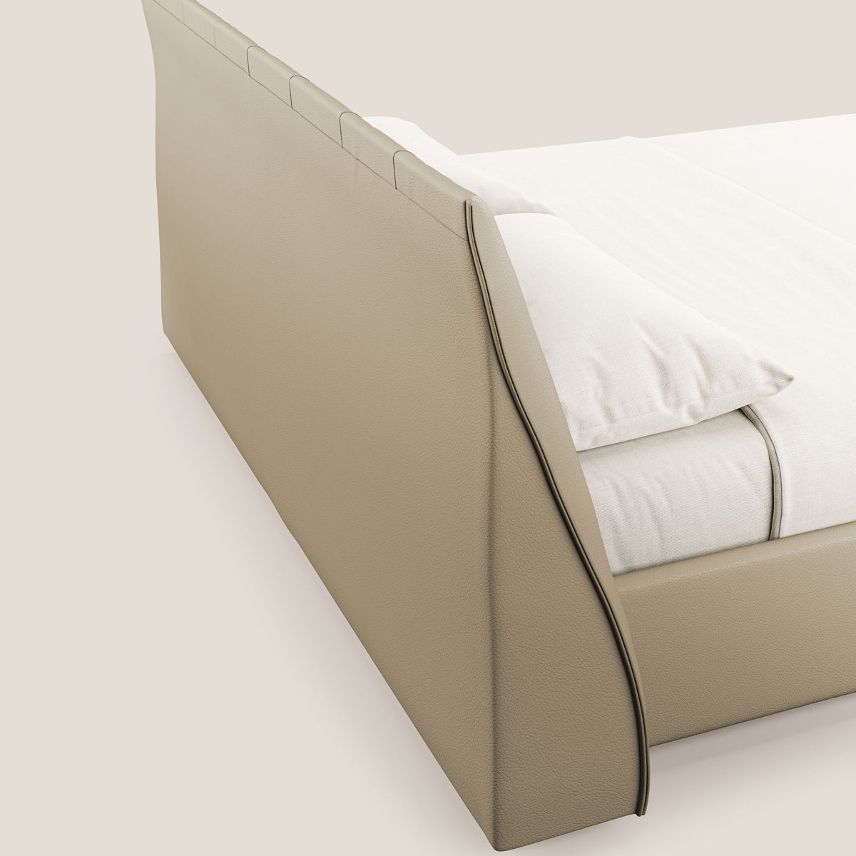 Clizia letto imbottito di design con vano contenitore in ecopelle impermeabile T04 beige - divitt.sbs