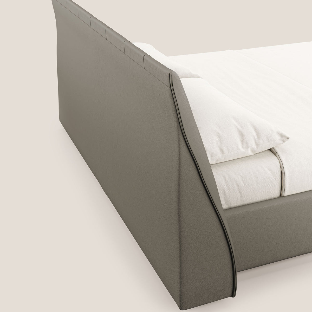 Clizia letto imbottito di design con vano contenitore in ecopelle impermeabile T04 talpa - divitt.sbs