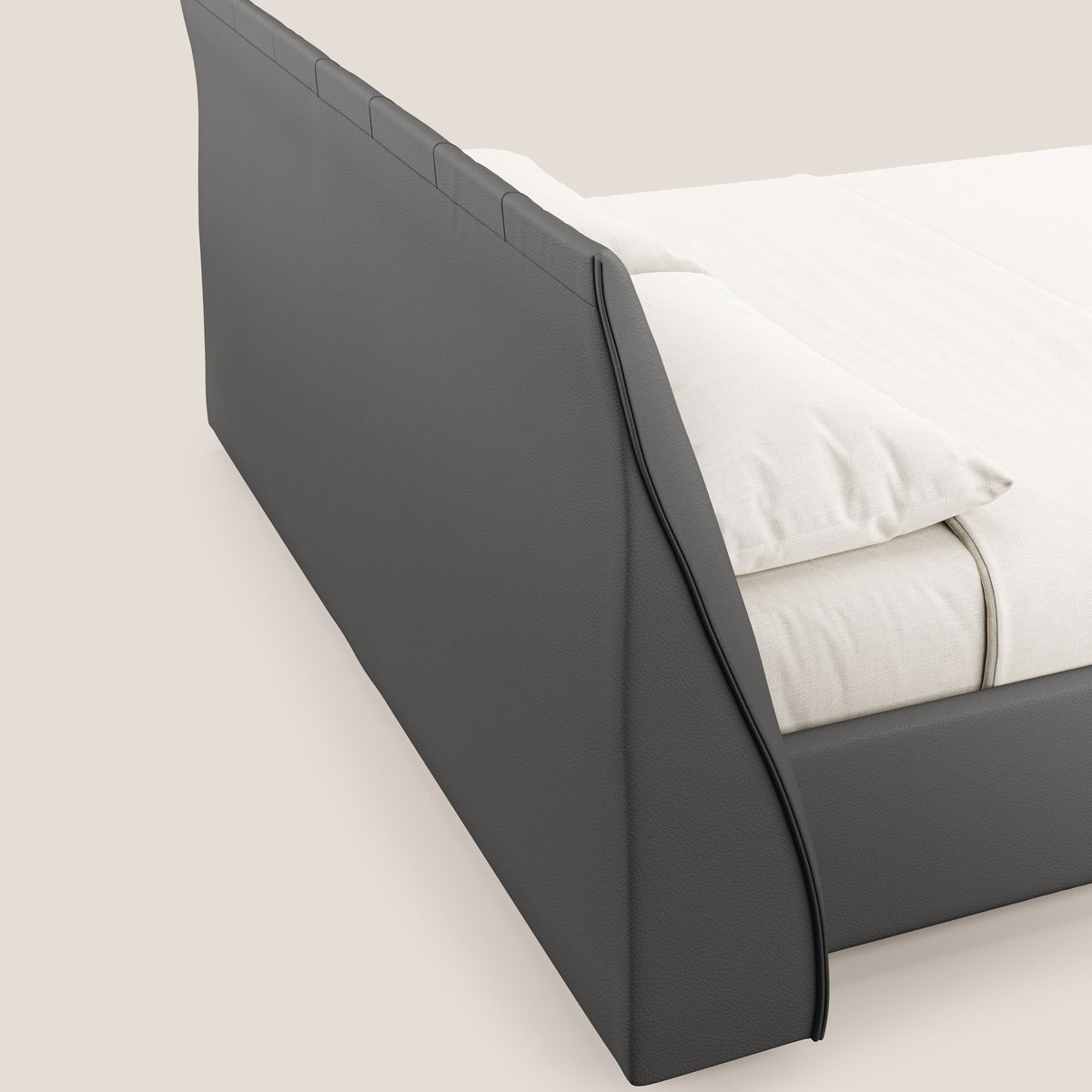 Clizia letto imbottito di design con vano contenitore in ecopelle impermeabile T04 antracite - divitt.sbs