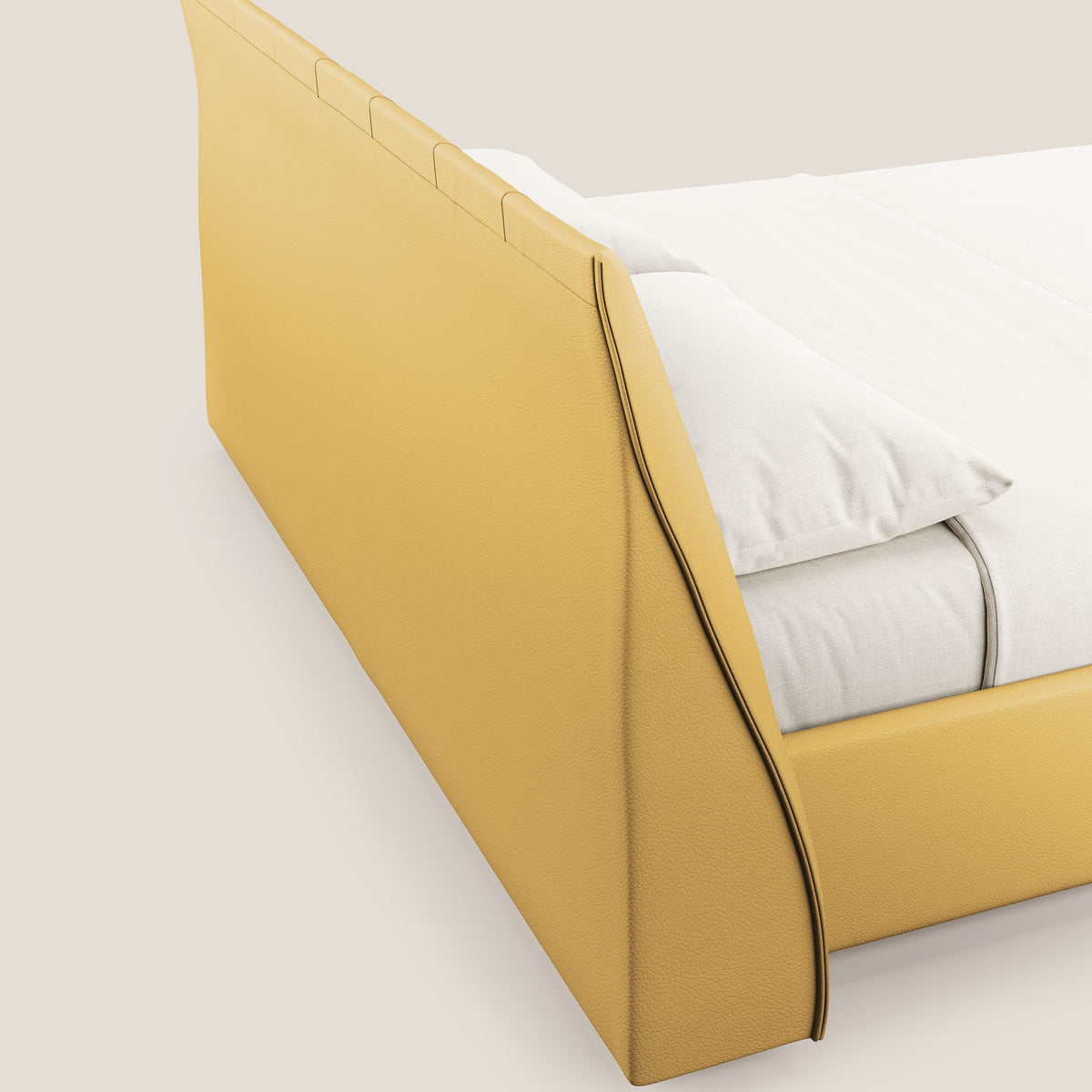 Clizia letto imbottito di design con vano contenitore in ecopelle impermeabile T04 - divitt.sbs