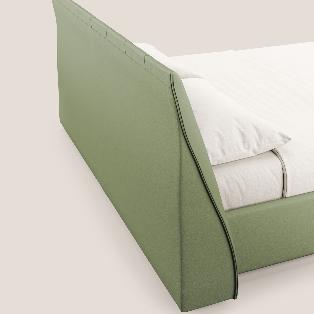 Clizia letto imbottito di design con vano contenitore in ecopelle impermeabile T04 verde - divitt.sbs