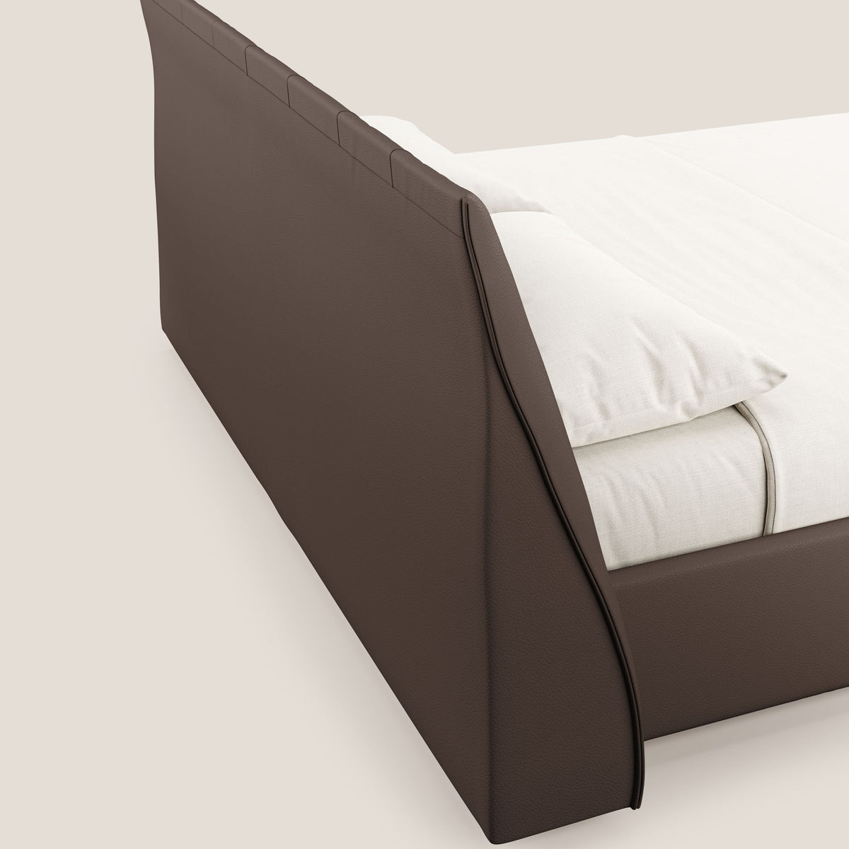 Clizia letto imbottito di design con vano contenitore in ecopelle impermeabile T04 marrone - divitt.sbs