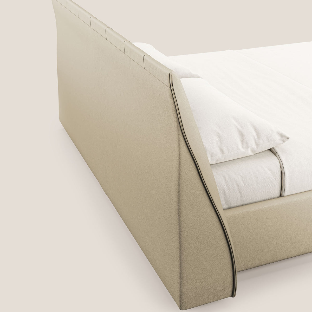 Clizia letto imbottito di design con vano contenitore in ecopelle impermeabile T04 panna - divitt.sbs