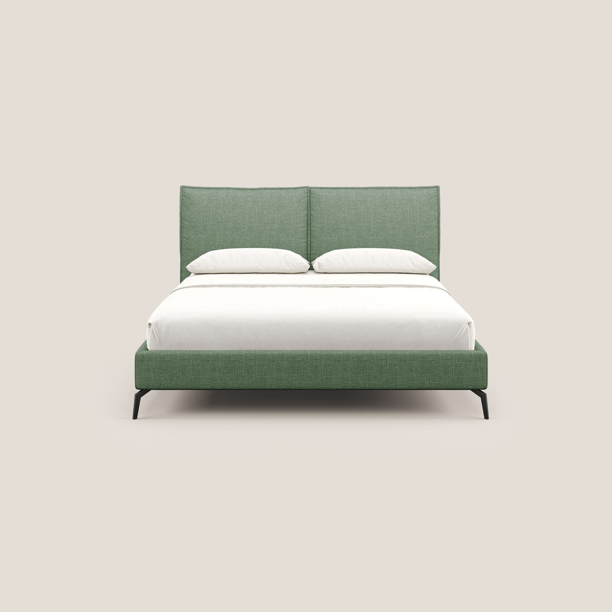 Cloe letto imbottito con piedi in metallo sfoderabile in tessuto fiammato impermeabile T06 verde - divitt.sbs