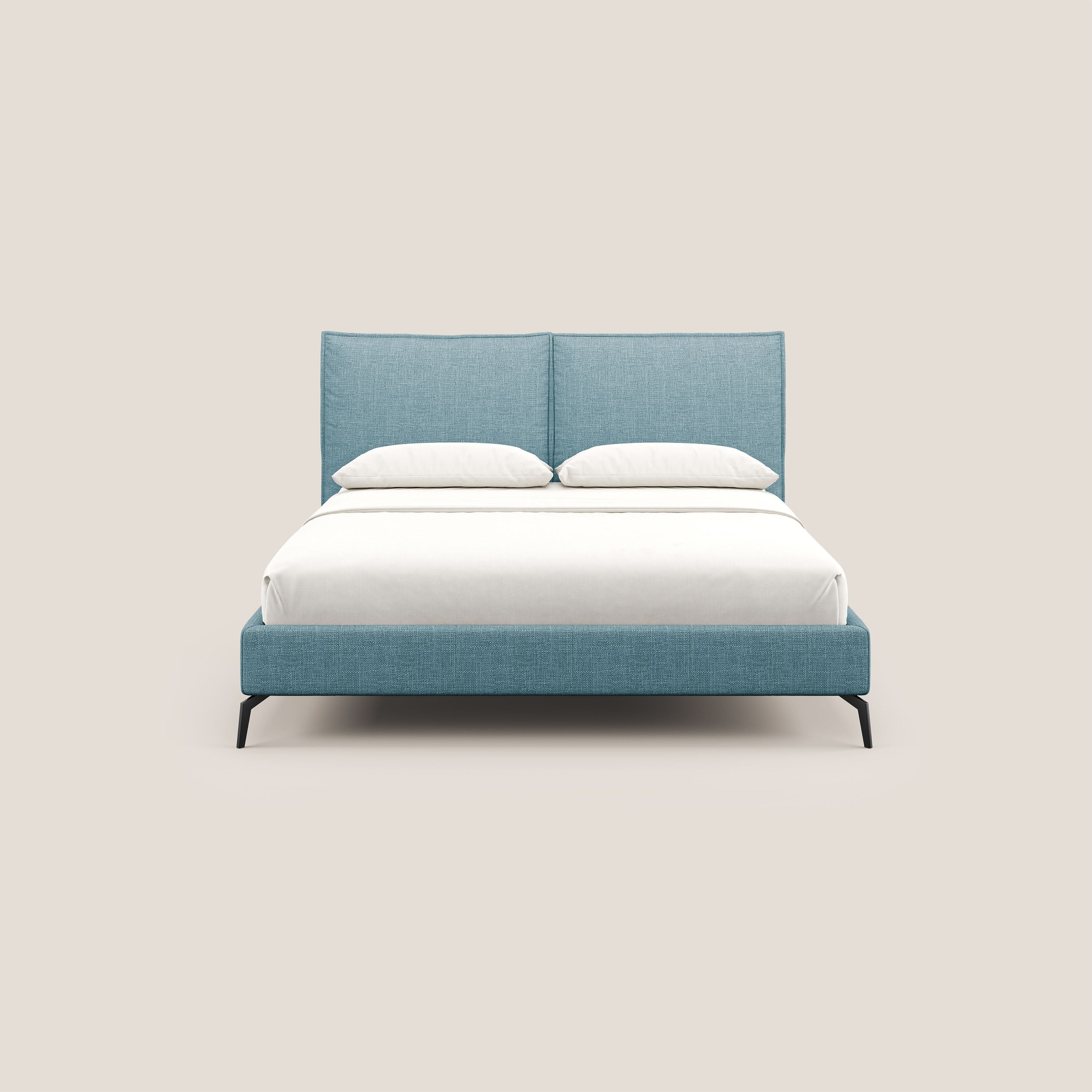 Cloe letto imbottito con piedi in metallo sfoderabile in tessuto fiammato impermeabile T06 azzurro - divitt.sbs
