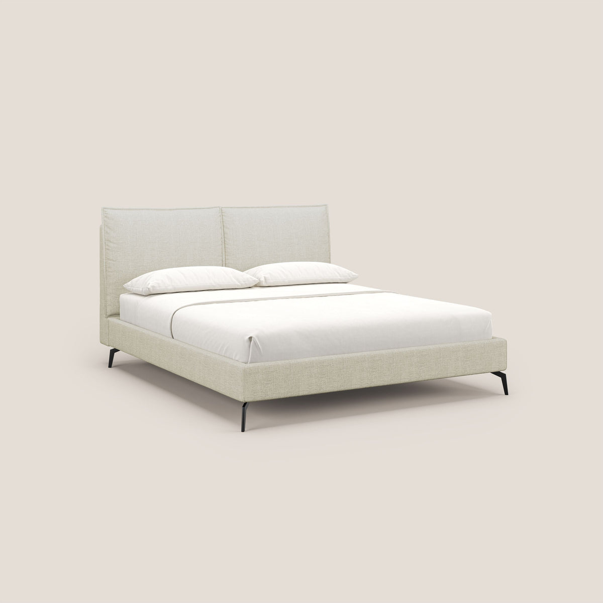 Cloe letto imbottito con piedi in metallo sfoderabile in tessuto fiammato impermeabile T06 panna - divitt.sbs