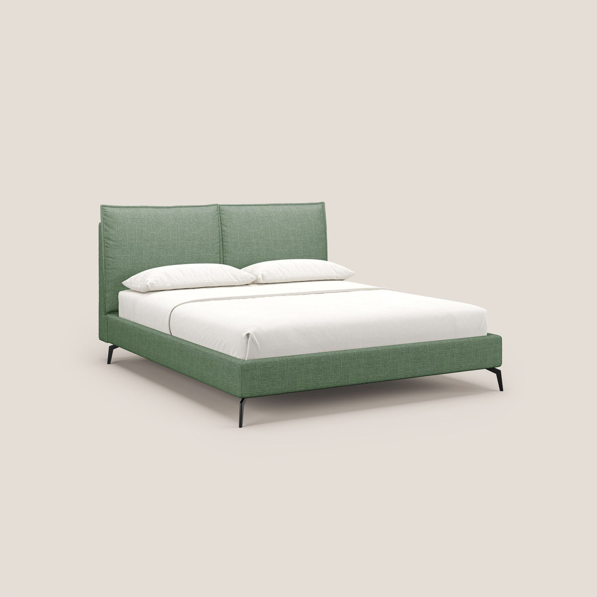 Cloe letto imbottito con piedi in metallo sfoderabile in tessuto fiammato impermeabile T06 verde - divitt.sbs