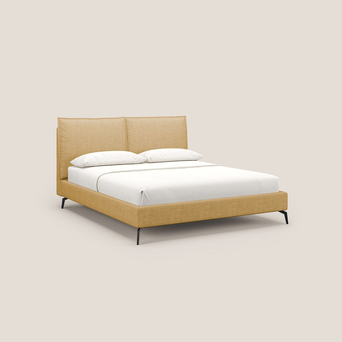 Cloe letto imbottito con piedi in metallo sfoderabile in tessuto fiammato impermeabile T06 giallo - divitt.sbs
