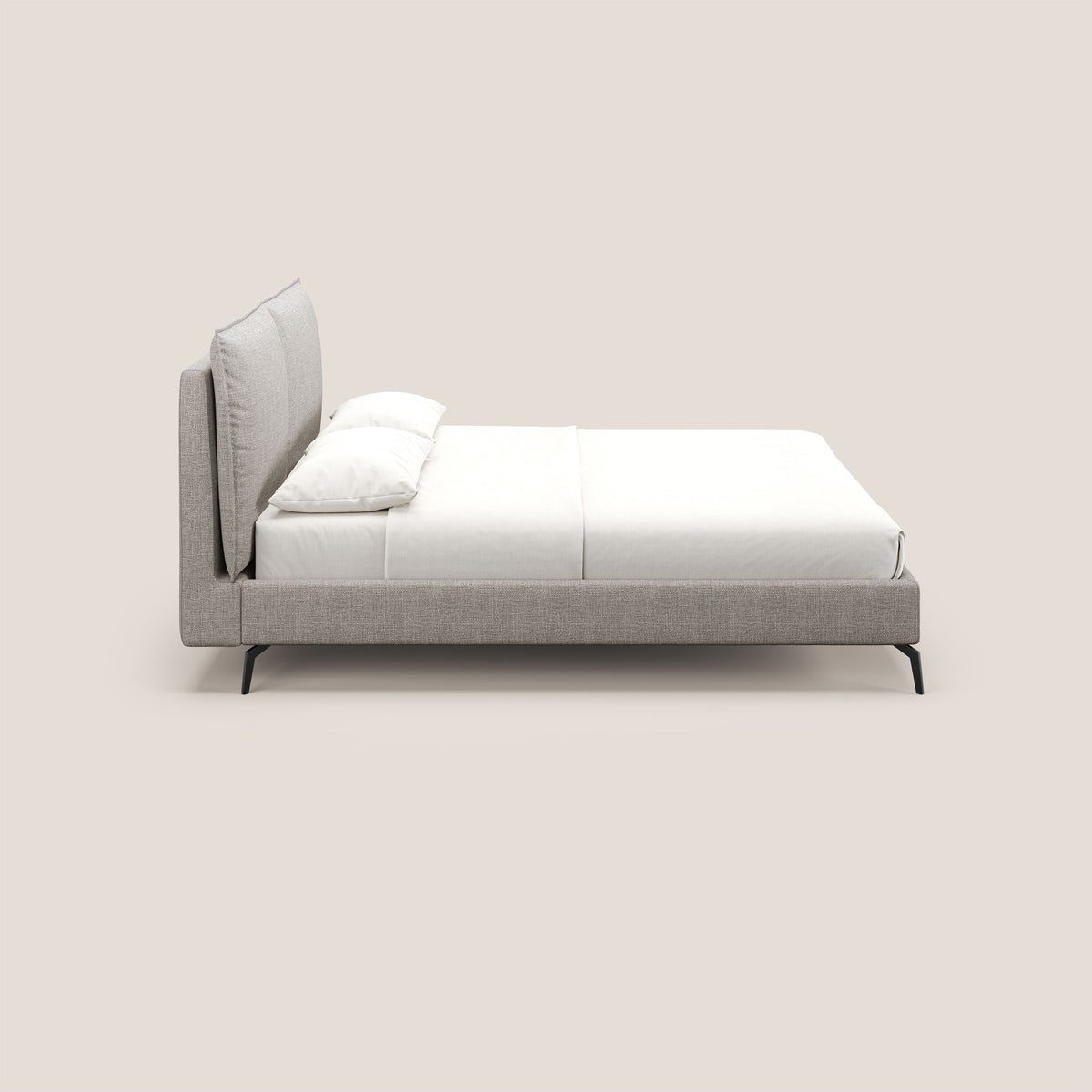 Cloe letto imbottito con piedi in metallo sfoderabile in tessuto fiammato impermeabile T06 tortora - divitt.sbs