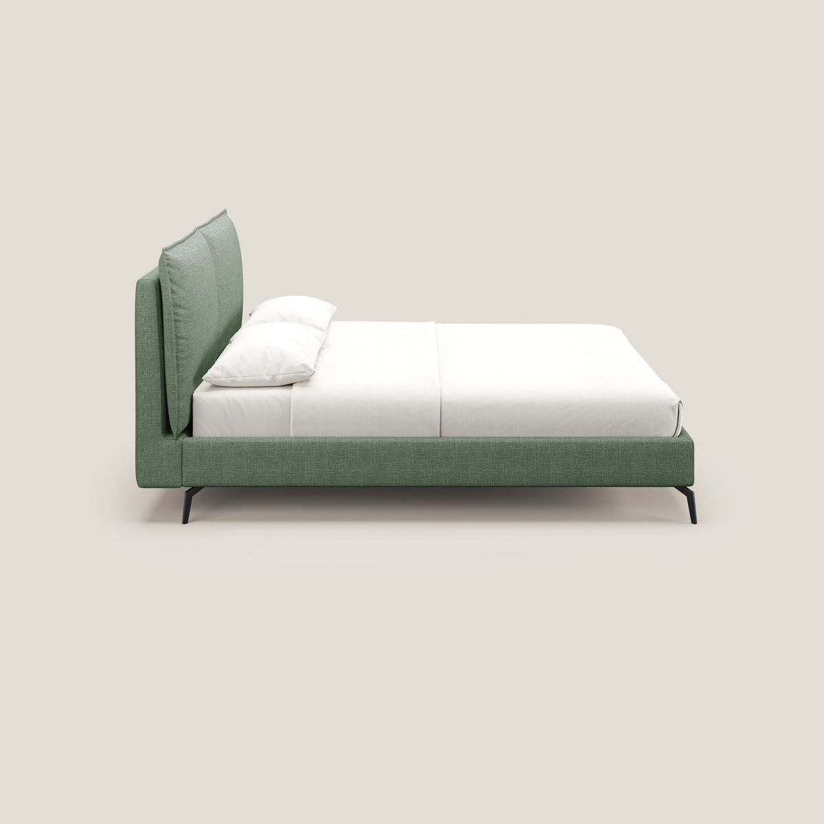 Cloe letto imbottito con piedi in metallo sfoderabile in tessuto fiammato impermeabile T06 verde - divitt.sbs