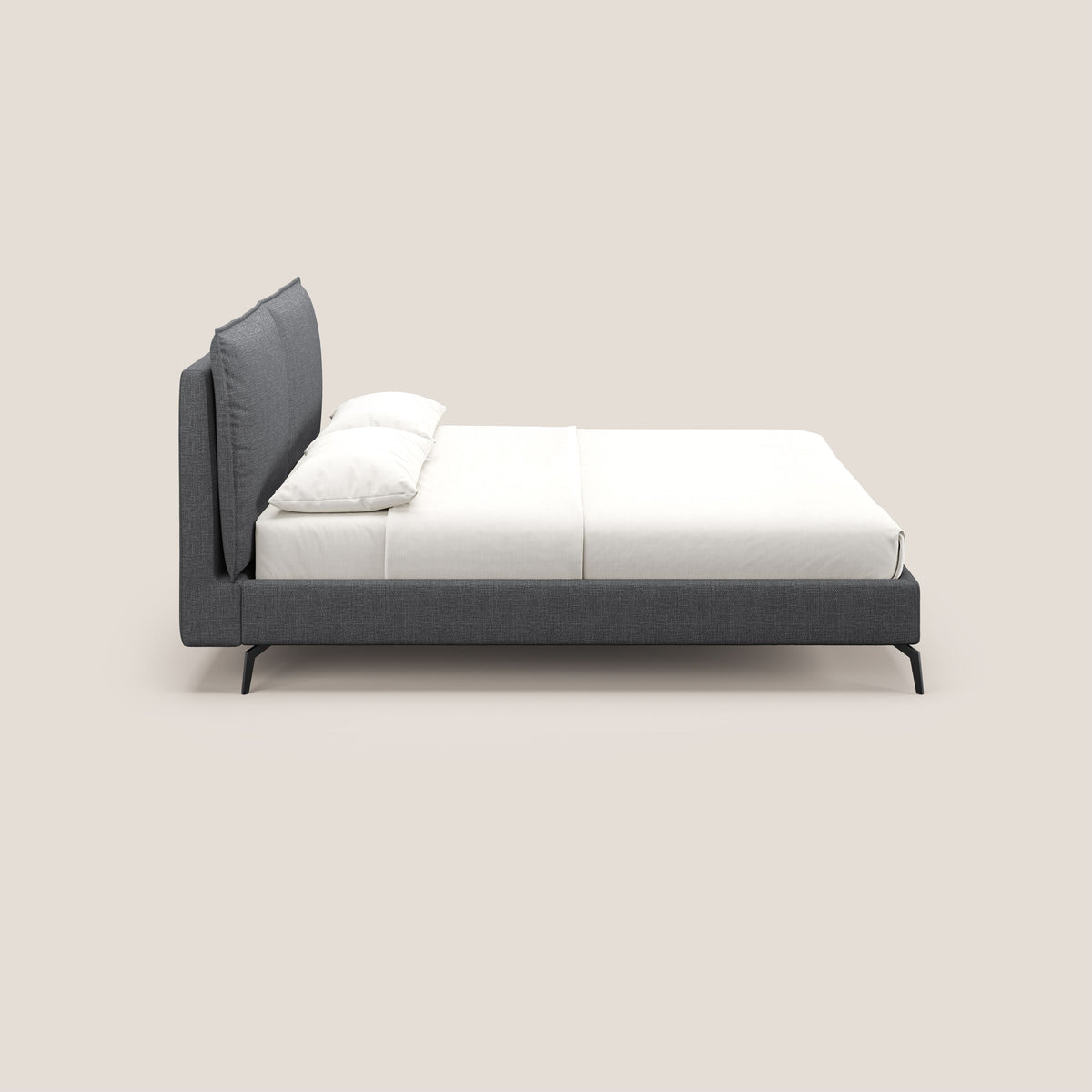 Cloe letto imbottito con piedi in metallo sfoderabile in tessuto fiammato impermeabile T06 antracite - divitt.sbs