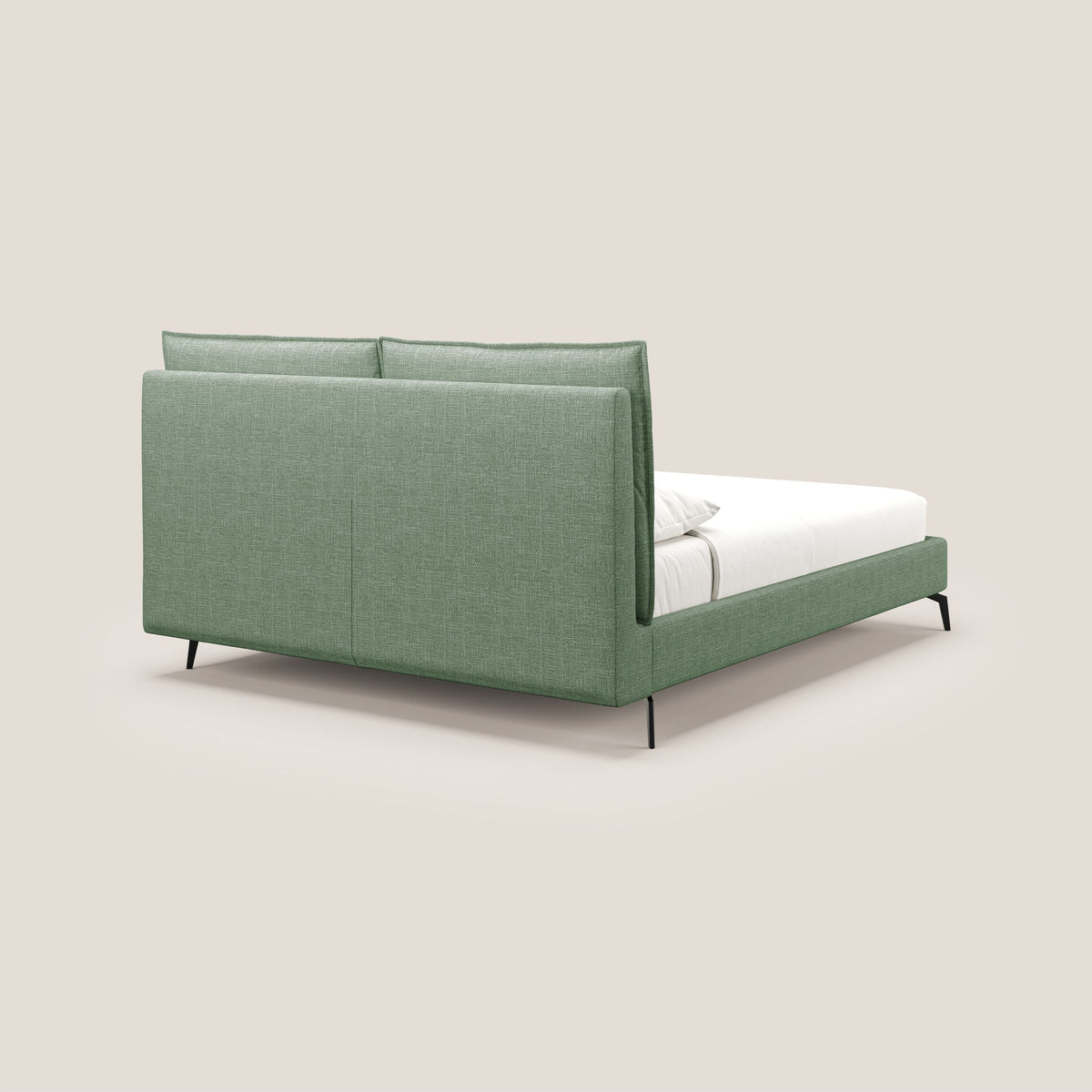 Cloe letto imbottito con piedi in metallo sfoderabile in tessuto fiammato impermeabile T06 verde - divitt.sbs